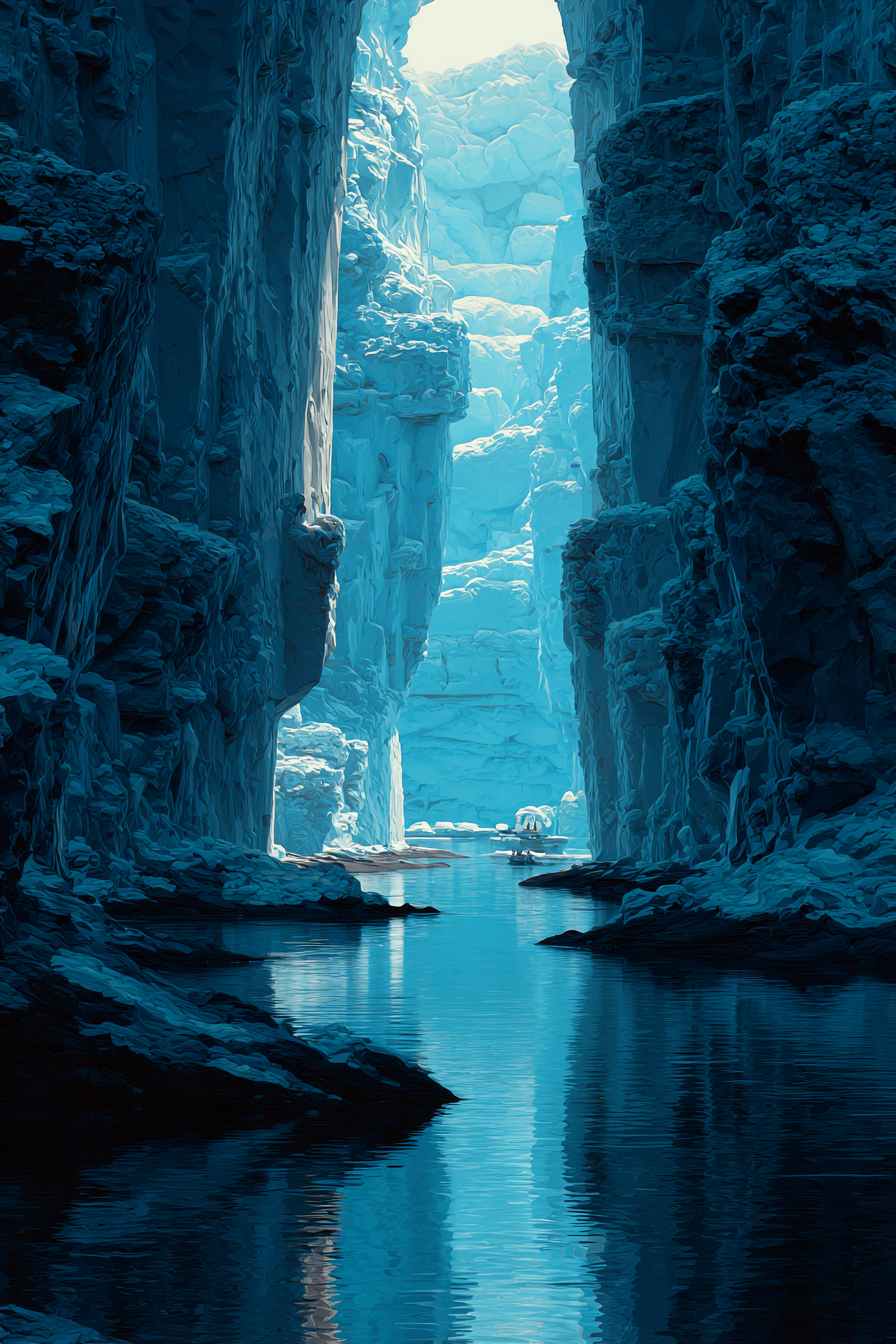 Polarlicht Fantastische Landschaft Narrow River Tower Cliffs Icy Reflections | Fjorde und Gletscher | Landschaften
