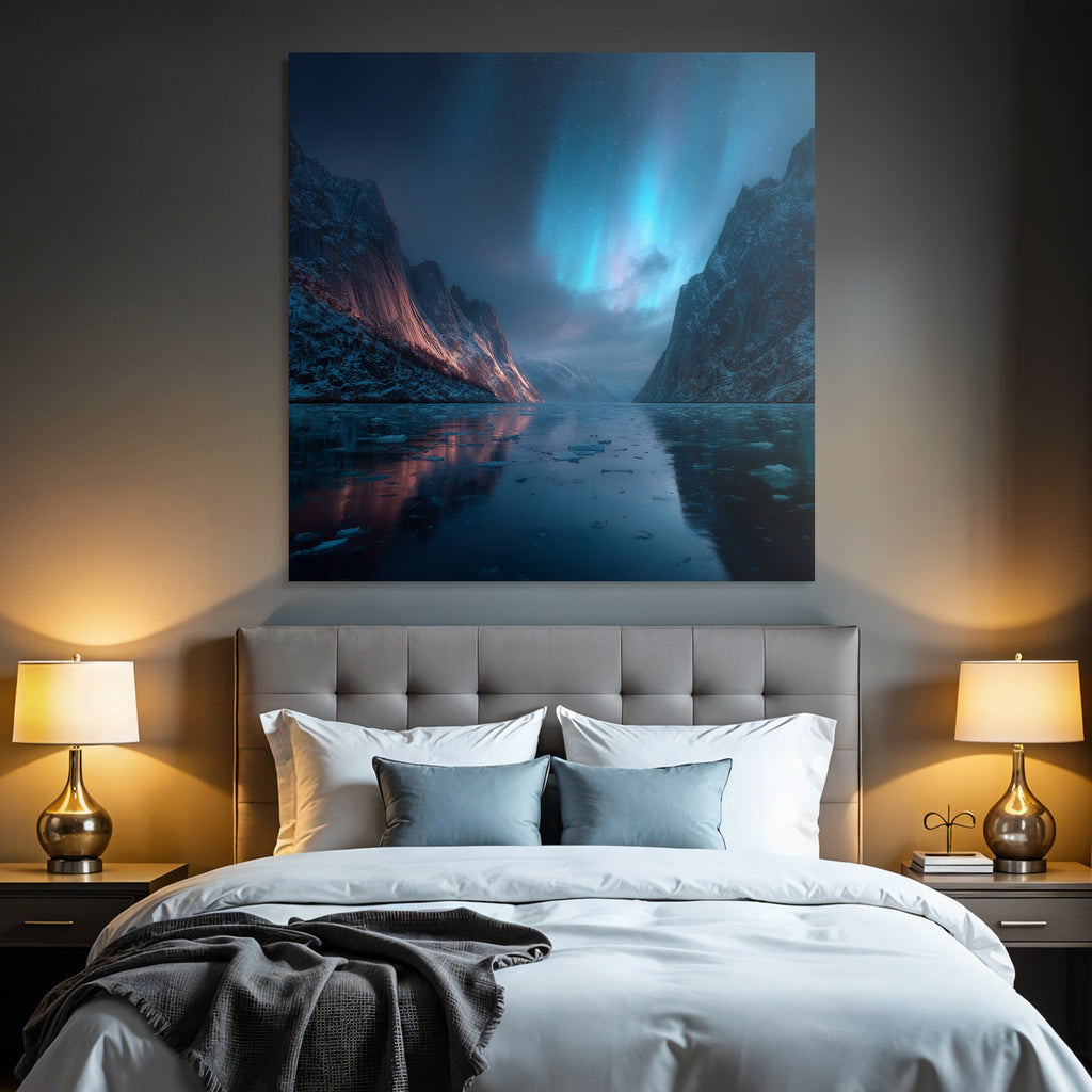 Polarlicht Ruhige Und Dramatische Landlandschaft Mit Nordlicht Und Bergsee | Fjorde und Gletscher | Landschaften