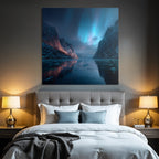 Polarlicht Ruhige Und Dramatische Landlandschaft Mit Nordlicht Und Bergsee | Fjorde und Gletscher | Landschaften