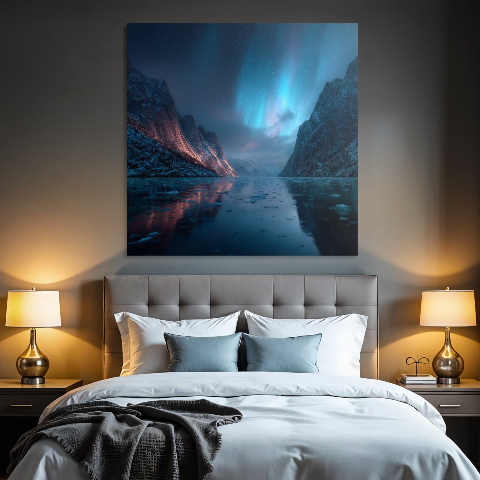Polarlicht Ruhige Und Dramatische Landlandschaft Mit Nordlicht Und Bergsee | Fjorde und Gletscher | Landschaften