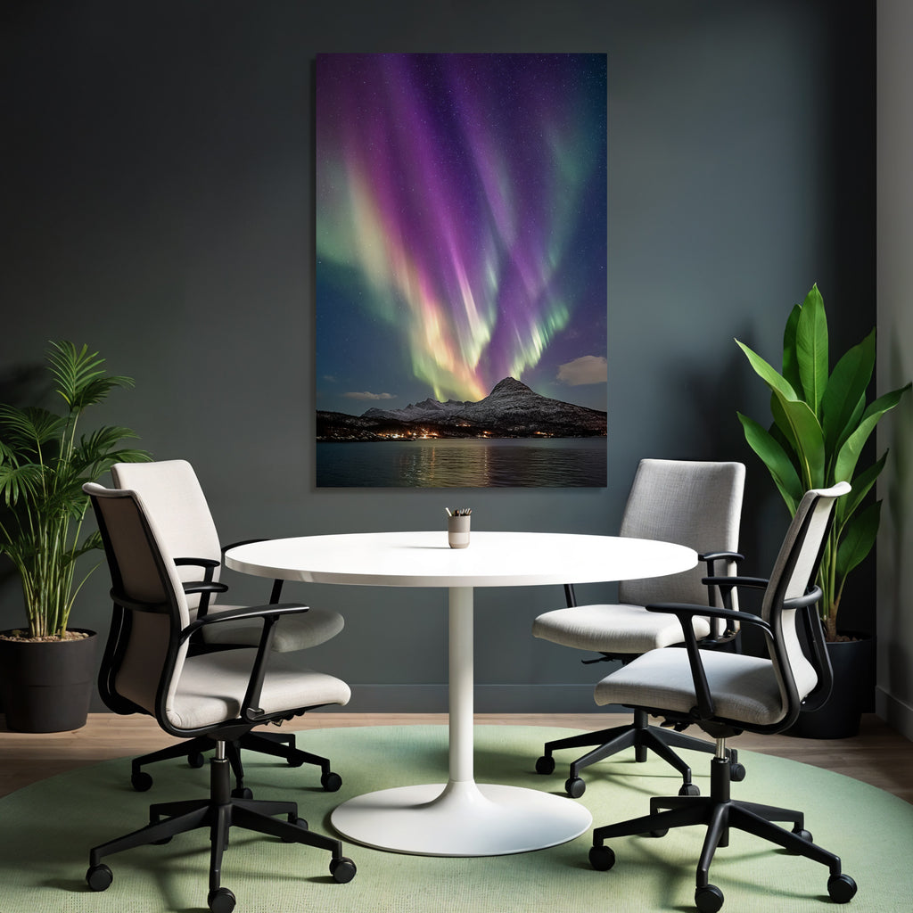 Polarlicht Nordlichlich Lichter Aurora Borealis Schneebedeckte Berge Und Wasser | Fjorde und Gletscher | Landschaften