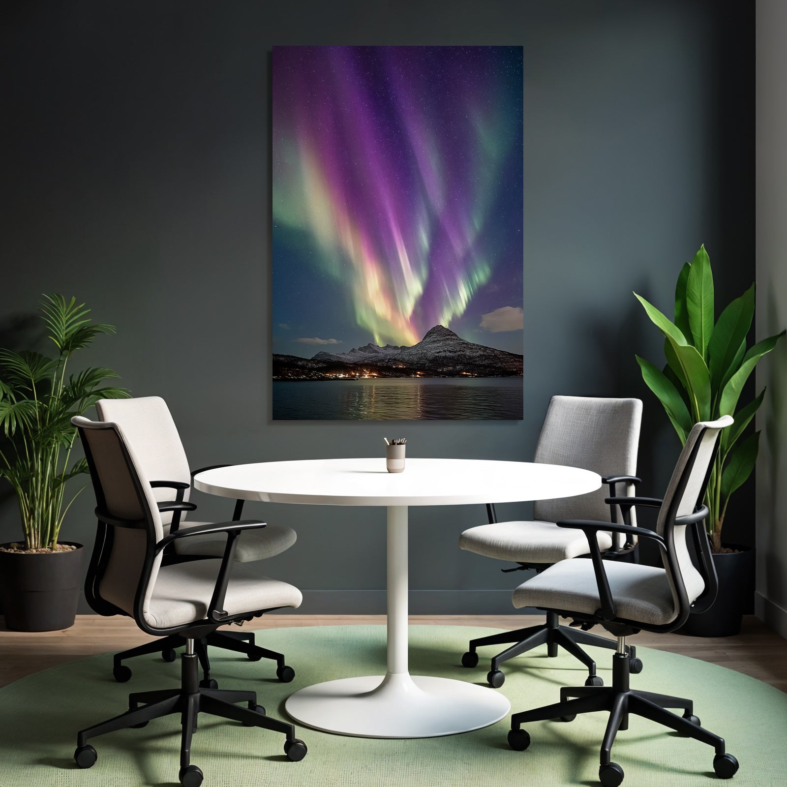 Polarlicht Nordlichlich Lichter Aurora Borealis Schneebedeckte Berge Und Wasser | Fjorde und Gletscher | Landschaften
