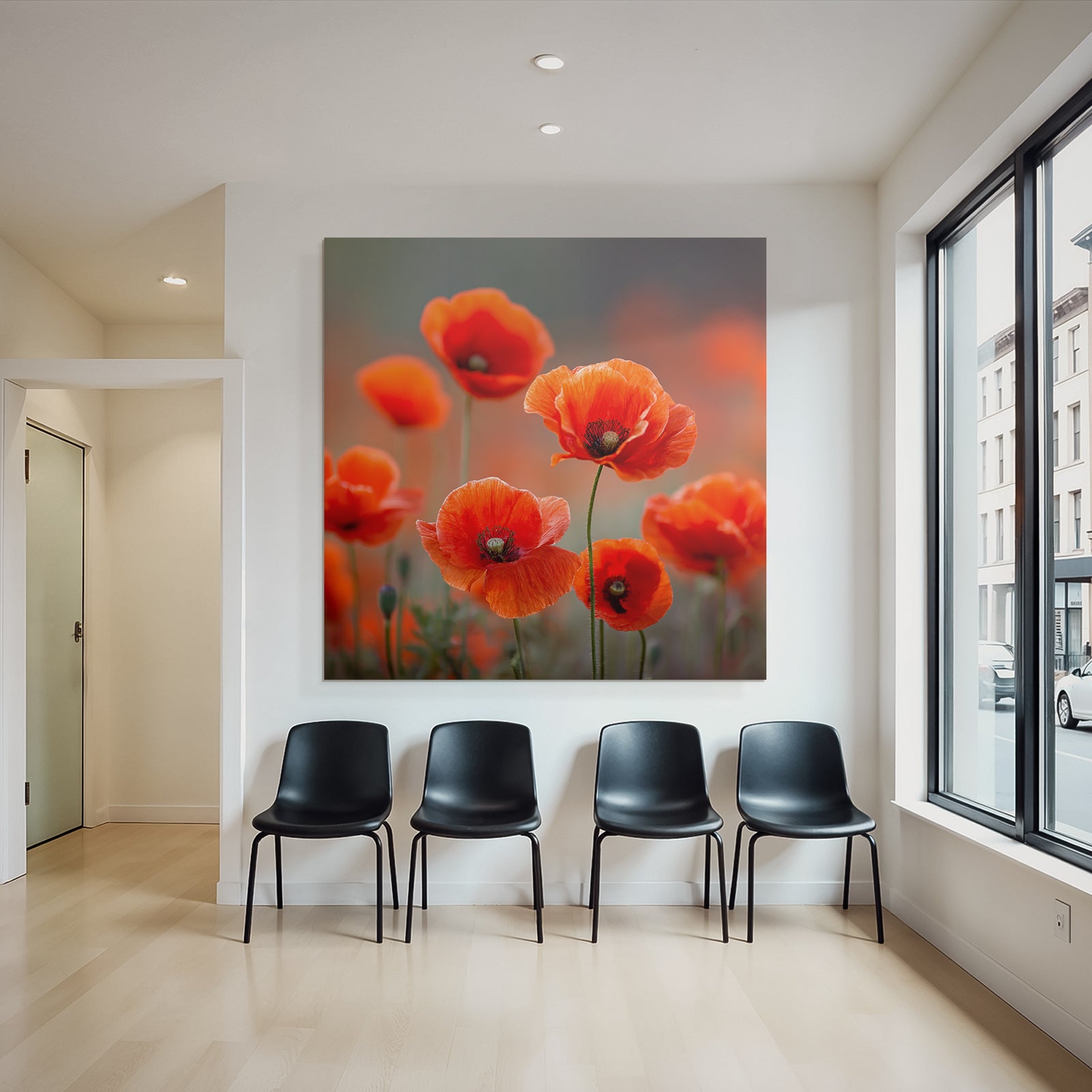 Roter Mohn Im Feld Mit Verschwommenem Hintergrund