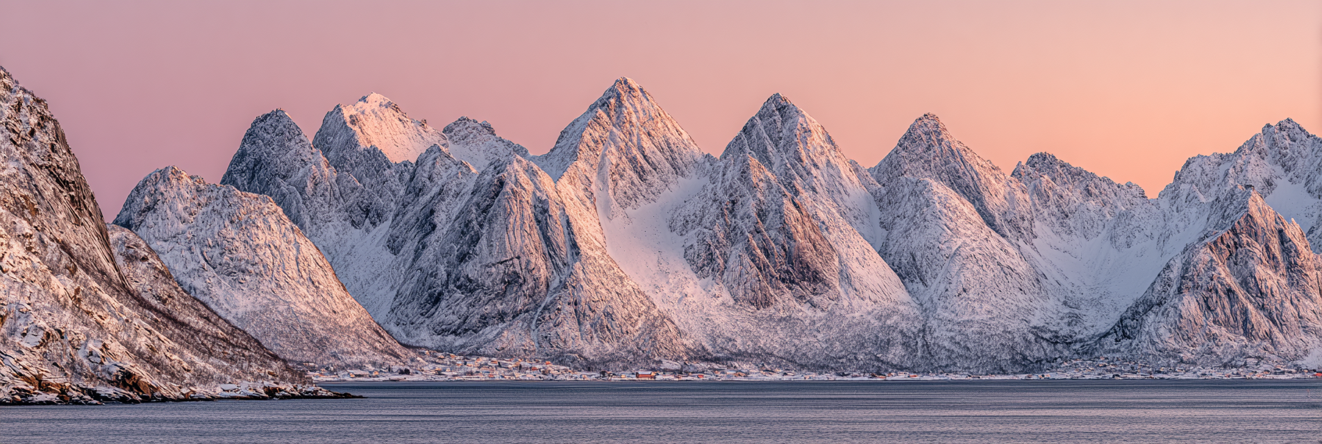 Polarlicht Schneebedeckte Bergkette Spiegelung Wasser Sonnenaufgang Sonnenuntergang | Fjorde und Gletscher | Landschaften