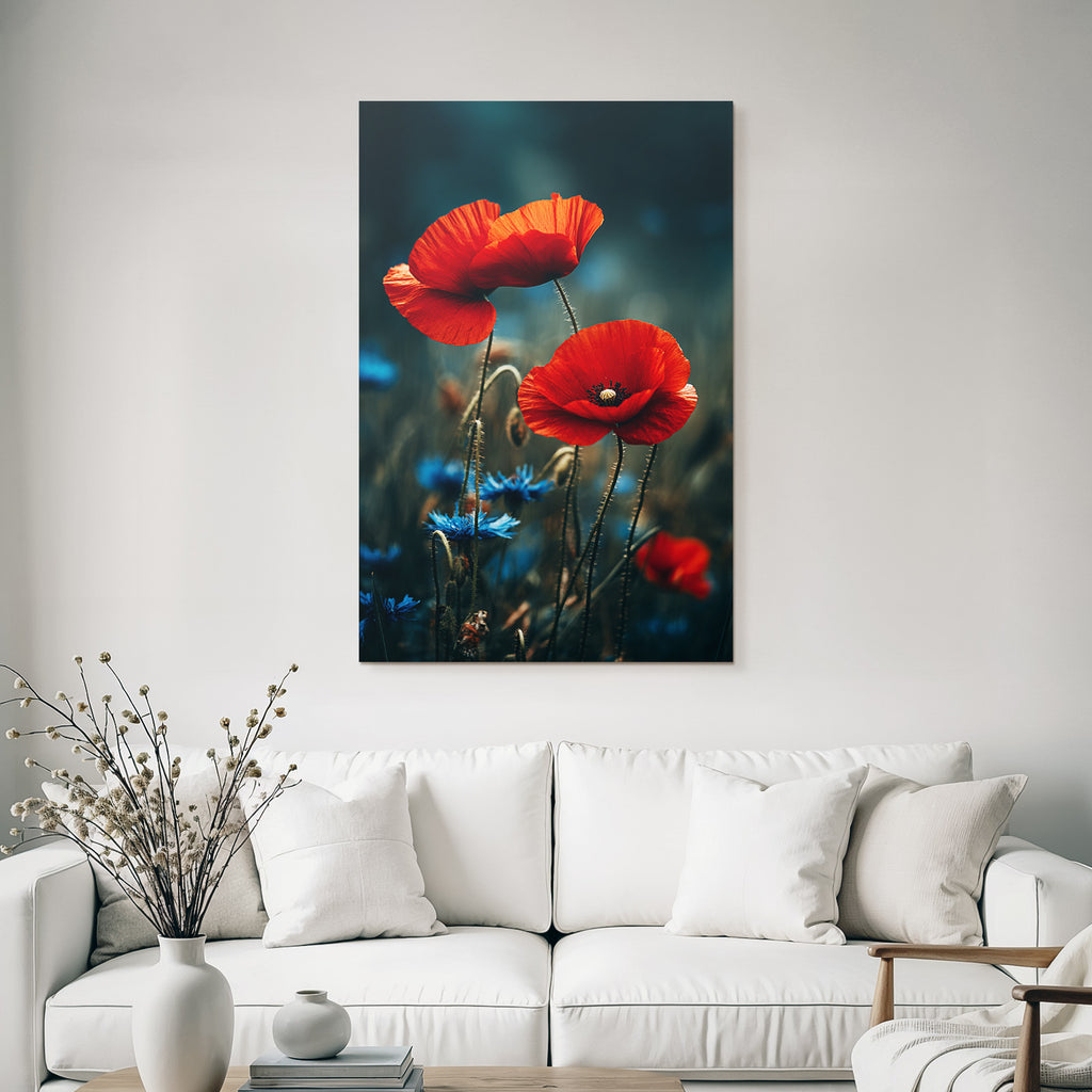 Rote Mohn Umgeben Von Blaün
