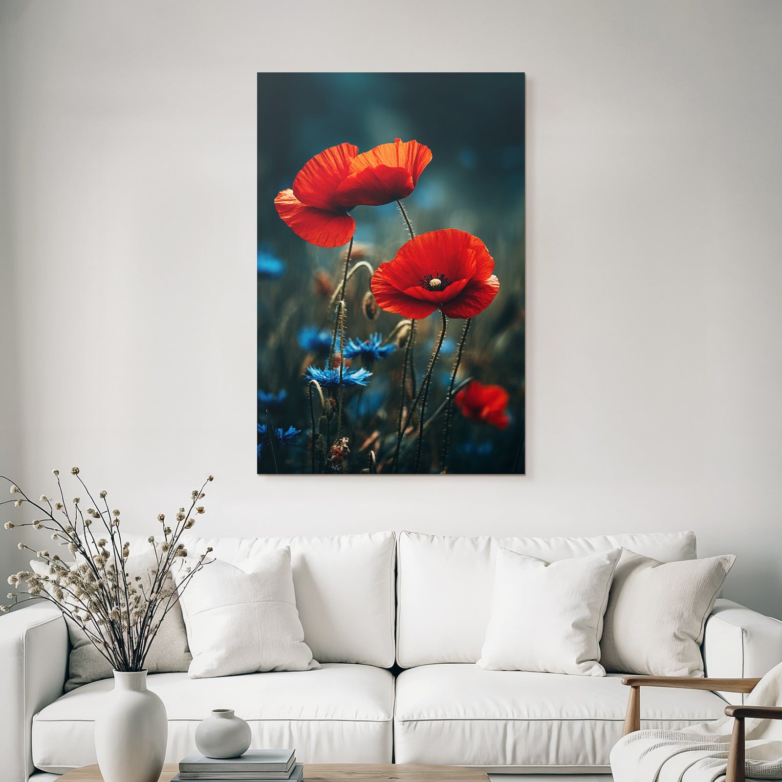 Rote Mohn Umgeben Von Blaün