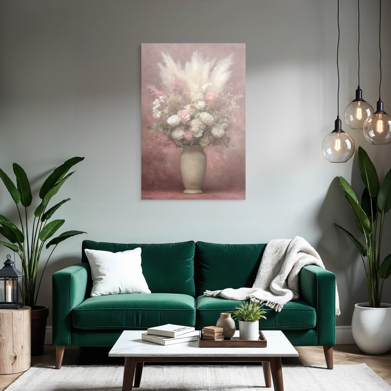 Trocken Retro Flowers Arrangement In Dekorativem Vase Mit Rosen Und Getrockneten Blüten