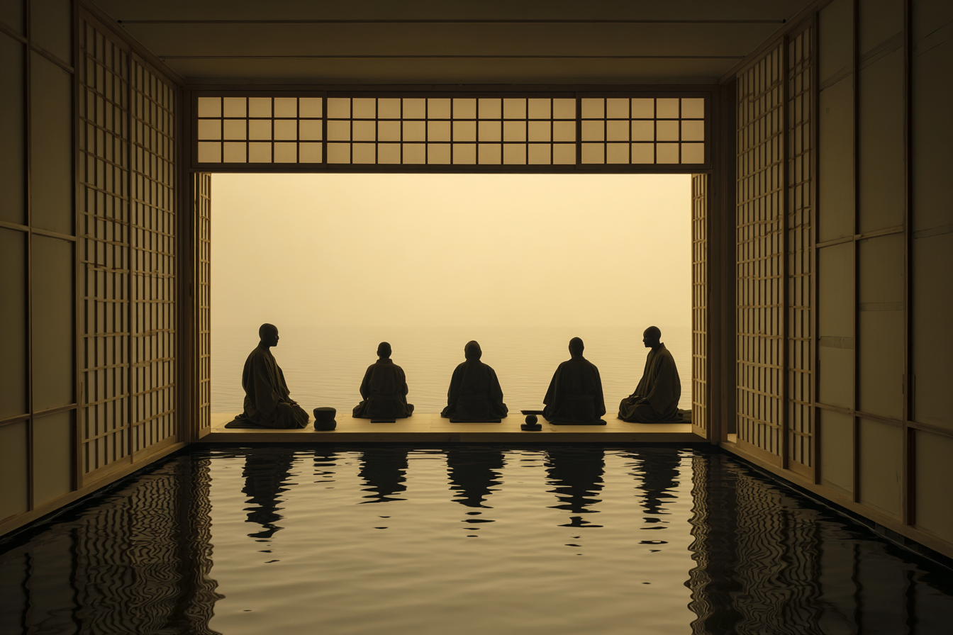 Yoga Meditation Ruhige Szene Mit Mönchen Am Wasser | Yoga und Meditation | Themen und Hobbys
