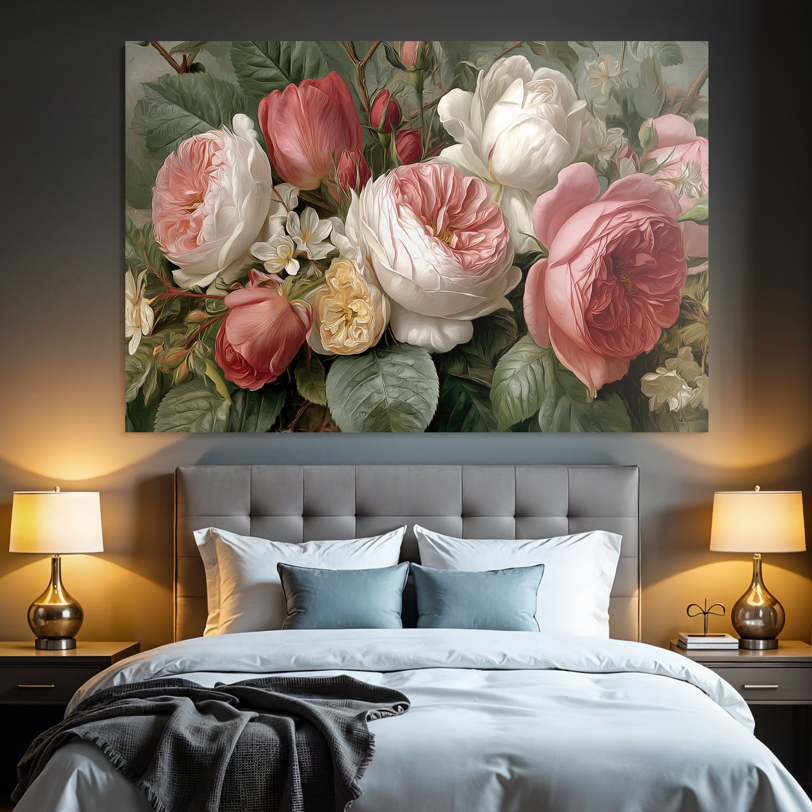 Strauss Mit Rosen Und Grünen Blättern Im Malerischen Stil