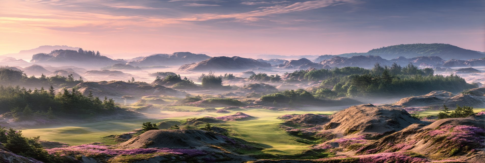 Friedliche Landlandschaft Mit Hügeln Und Blumen Morgendämmerung | Duenen und Heide | Landschaften