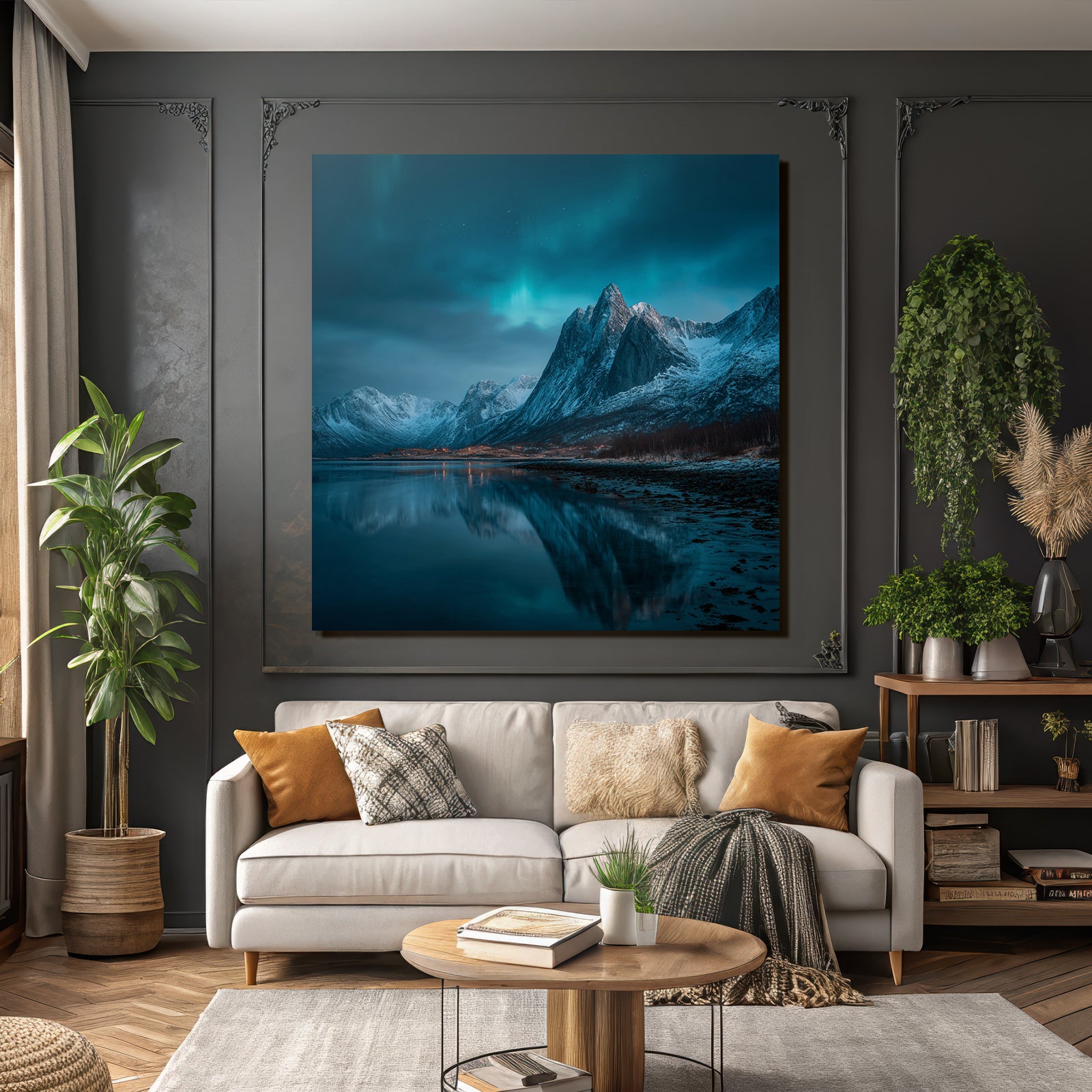 Polarlicht Stimmungsvolle Berganlage Unter Der Aurora Borealis | Fjorde und Gletscher | Landschaften