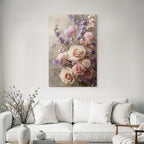 Pastell Stillleben Mit Rosen Und Tulpen Im Unschärfenhintergrund