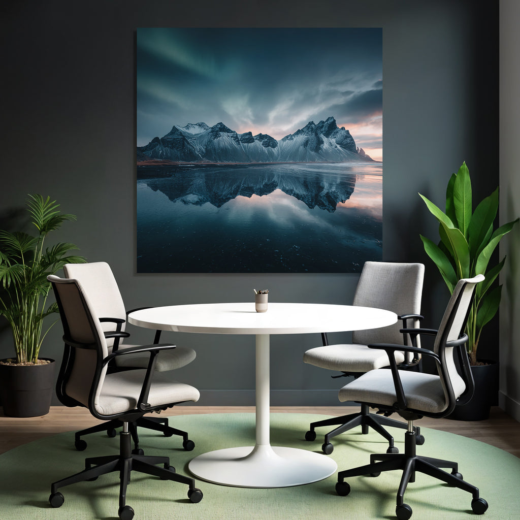 Polarlicht Dramatische Landlandschaft Mit Bergen Und Aurora Borealis | Fjorde und Gletscher | Landschaften