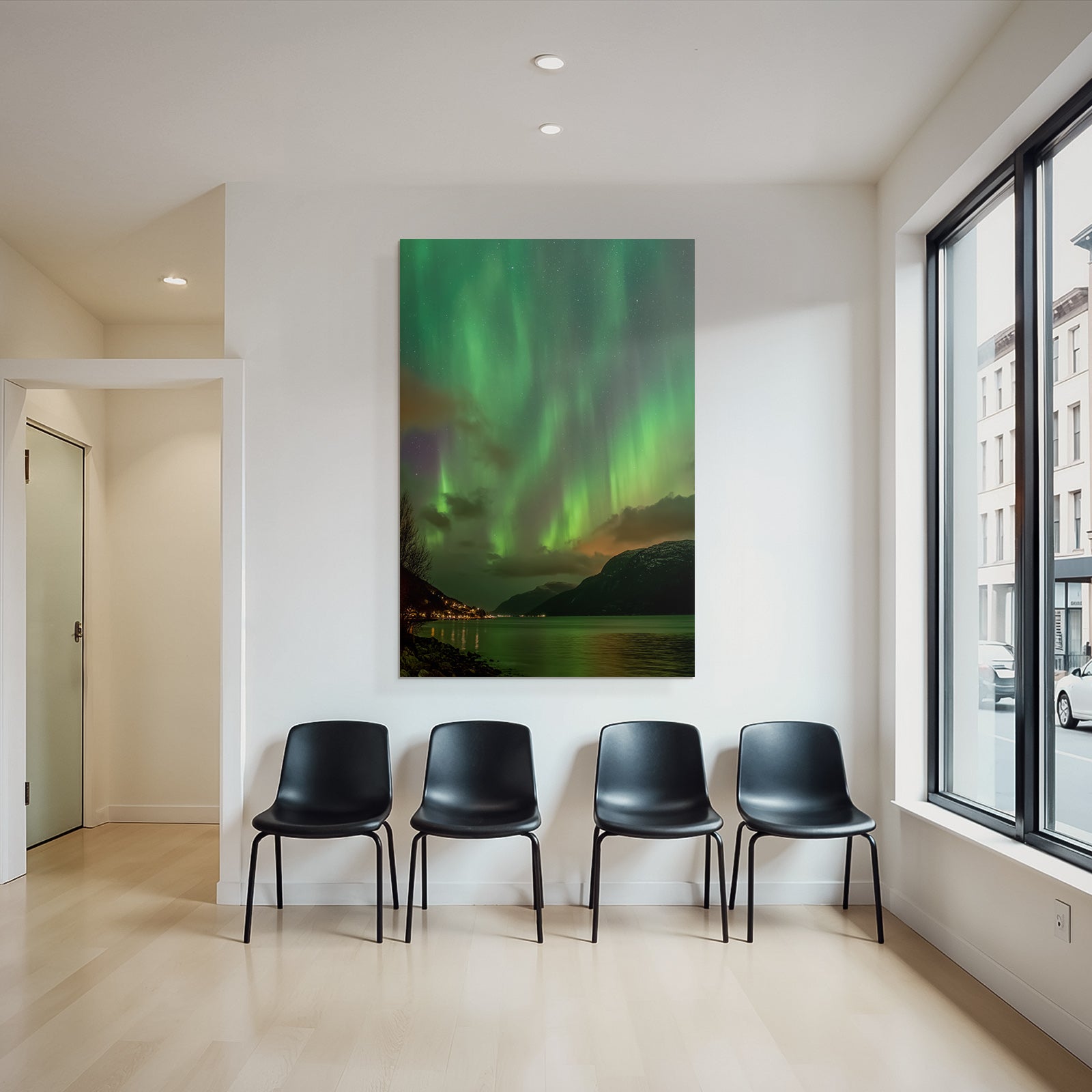 Polarlicht Nordlichter Aurora Borealis Nacht Himmel Bergblick Reflexion Wasser | Fjorde und Gletscher | Landschaften