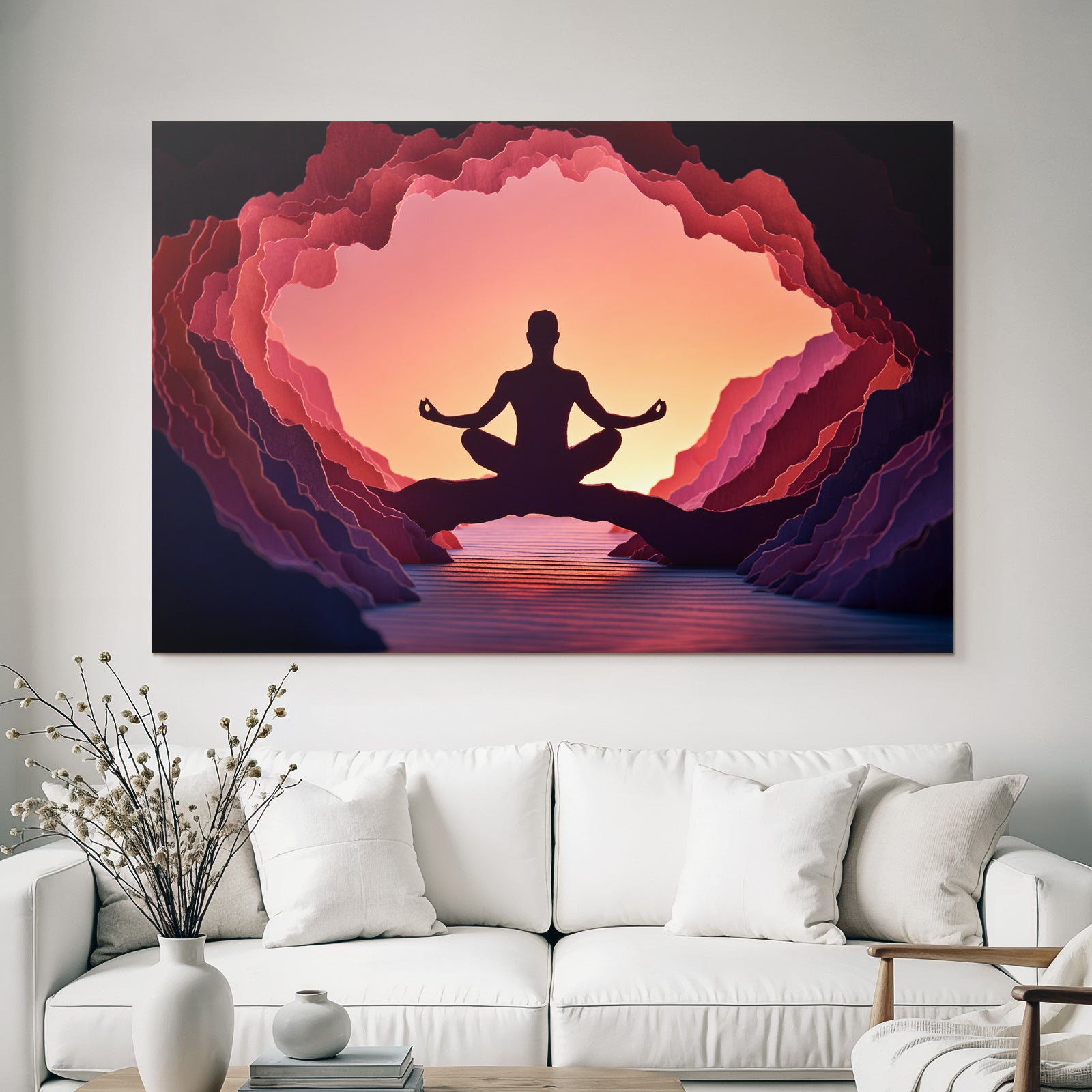 Yoga Meditation Meditierende Person In Höhle Mit Farbigen Hintergrundformen | Yoga und Meditation | Themen und Hobbys