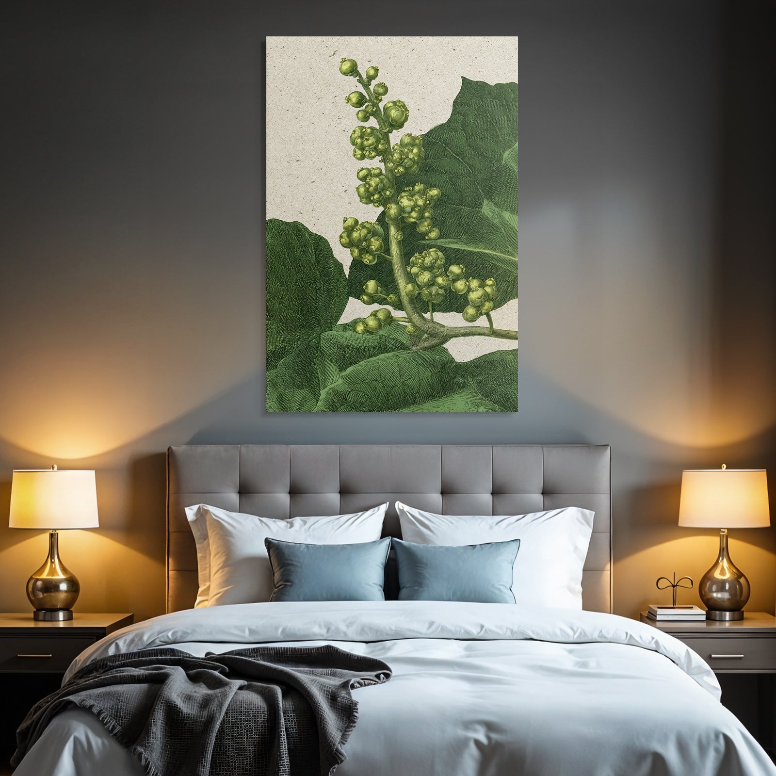 Botanische Illustration Mit Grünen Blättern Und Fruchtständen