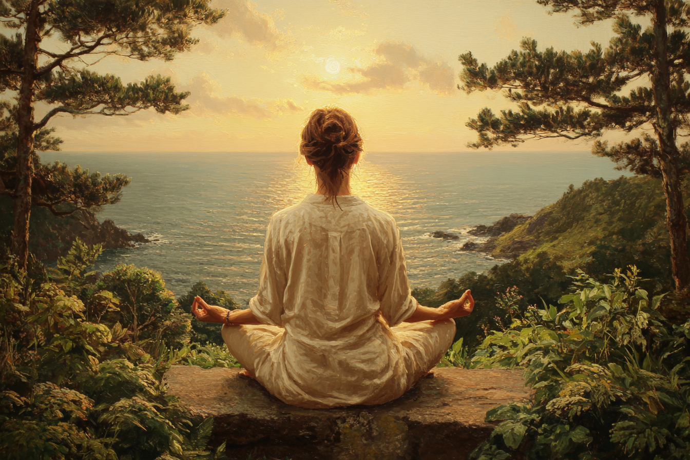 Yoga Meditation Friedliche Landschaft Meditation Am Meer Im Sonnenuntergang | Yoga und Meditation | Themen und Hobbys