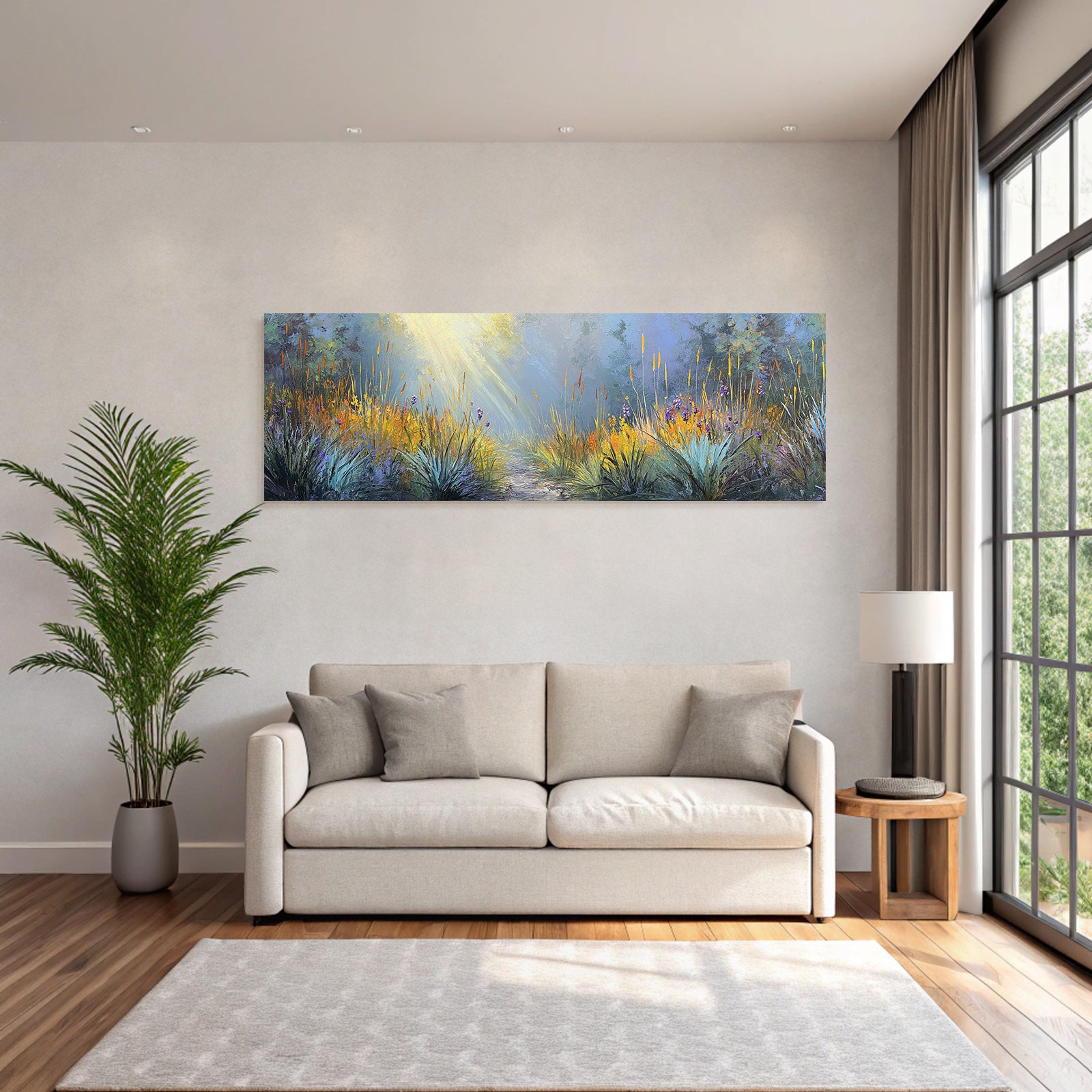 Landschaft Mit Bunten Nebel Und Lichtstrahlen