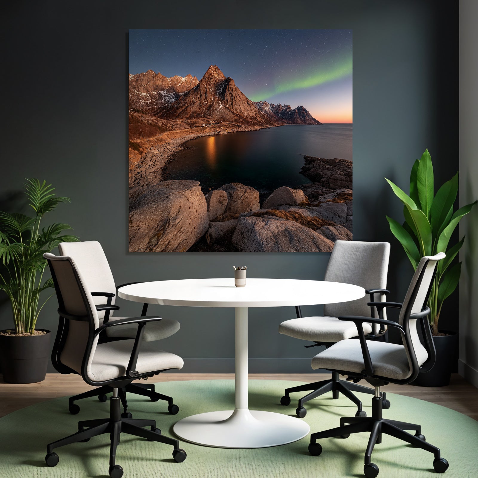 Polarlicht Coastal Mountains Northern Lights Tranquil Landscape | Fjorde und Gletscher | Landschaften