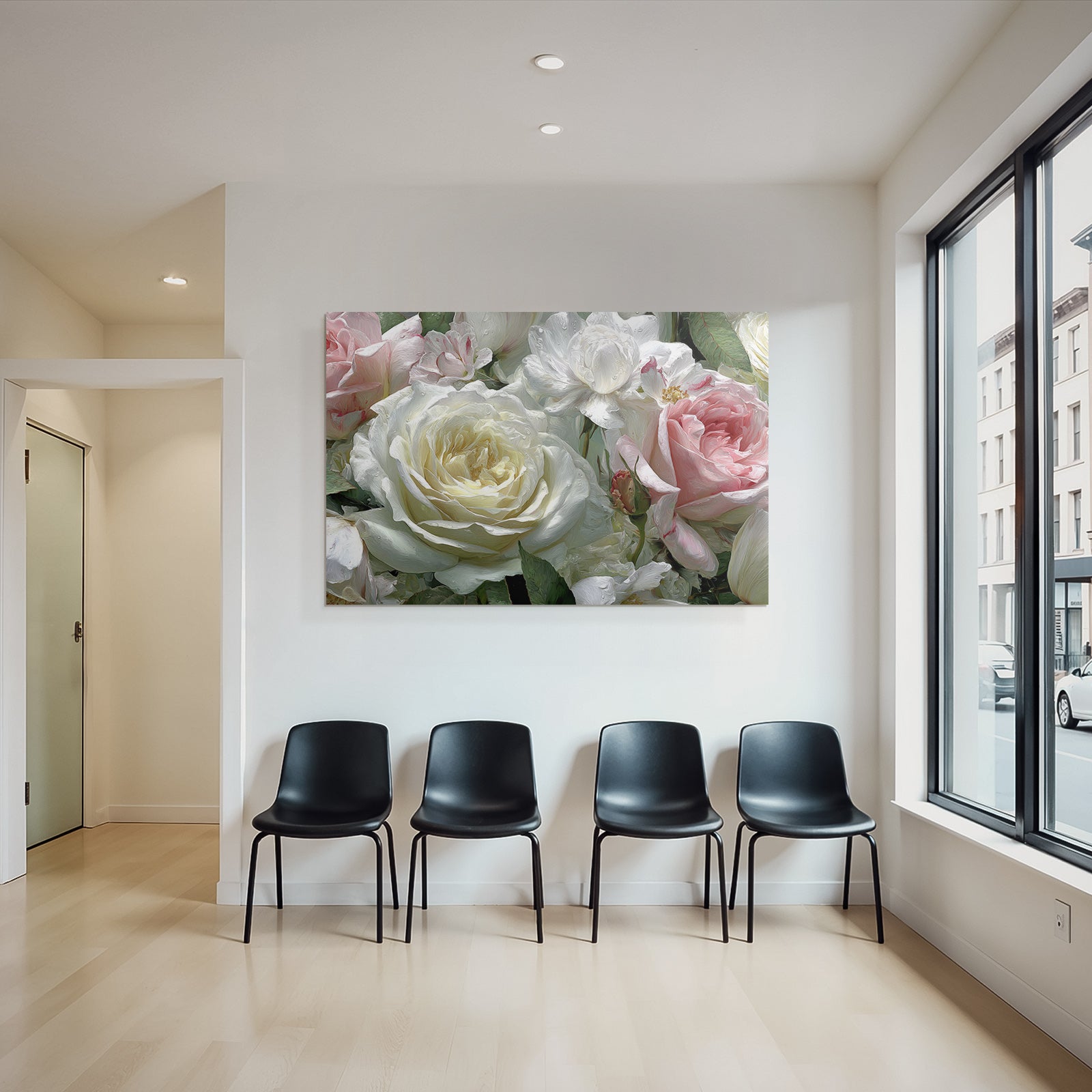 Zarte Impressionistische Rosen Und Pfingstrosen Naheaufnahme