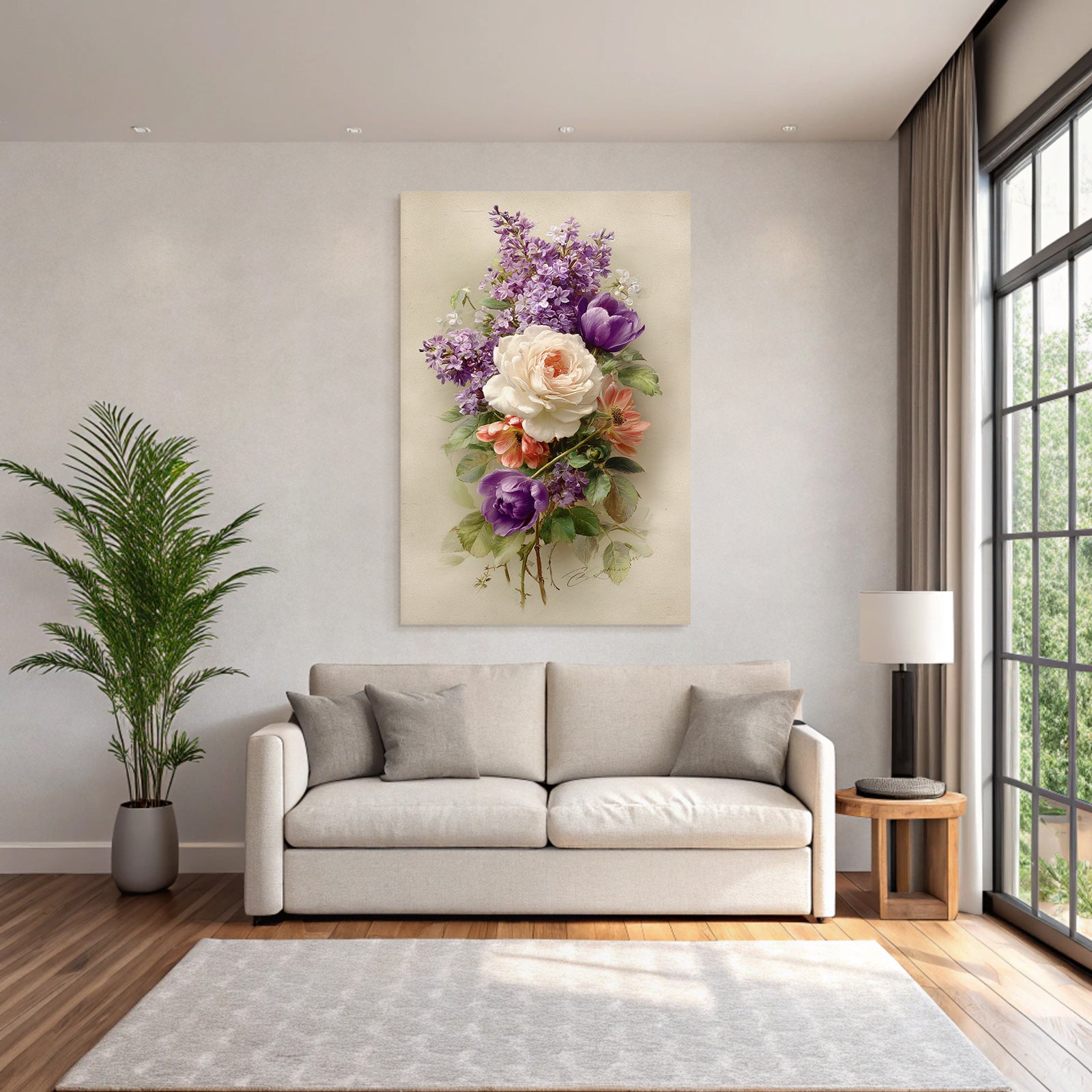 Arrangement Pfingstrosen Tulpen Flieder Und Grünes Laub
