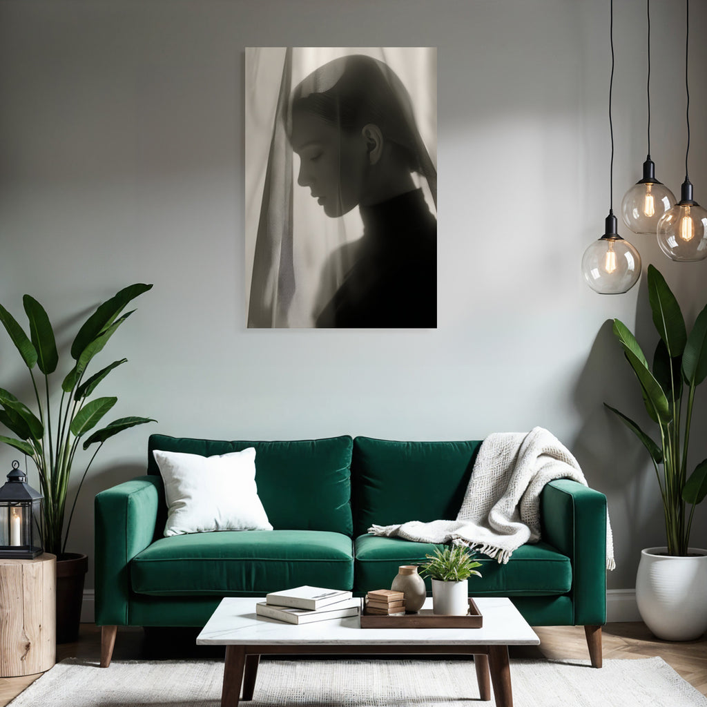Monochrome Portrait Mit Sheer Stoff Introspektiv Lichtspiel | Aktkunst und Sinnlichkeit | Menschen und Emotionen