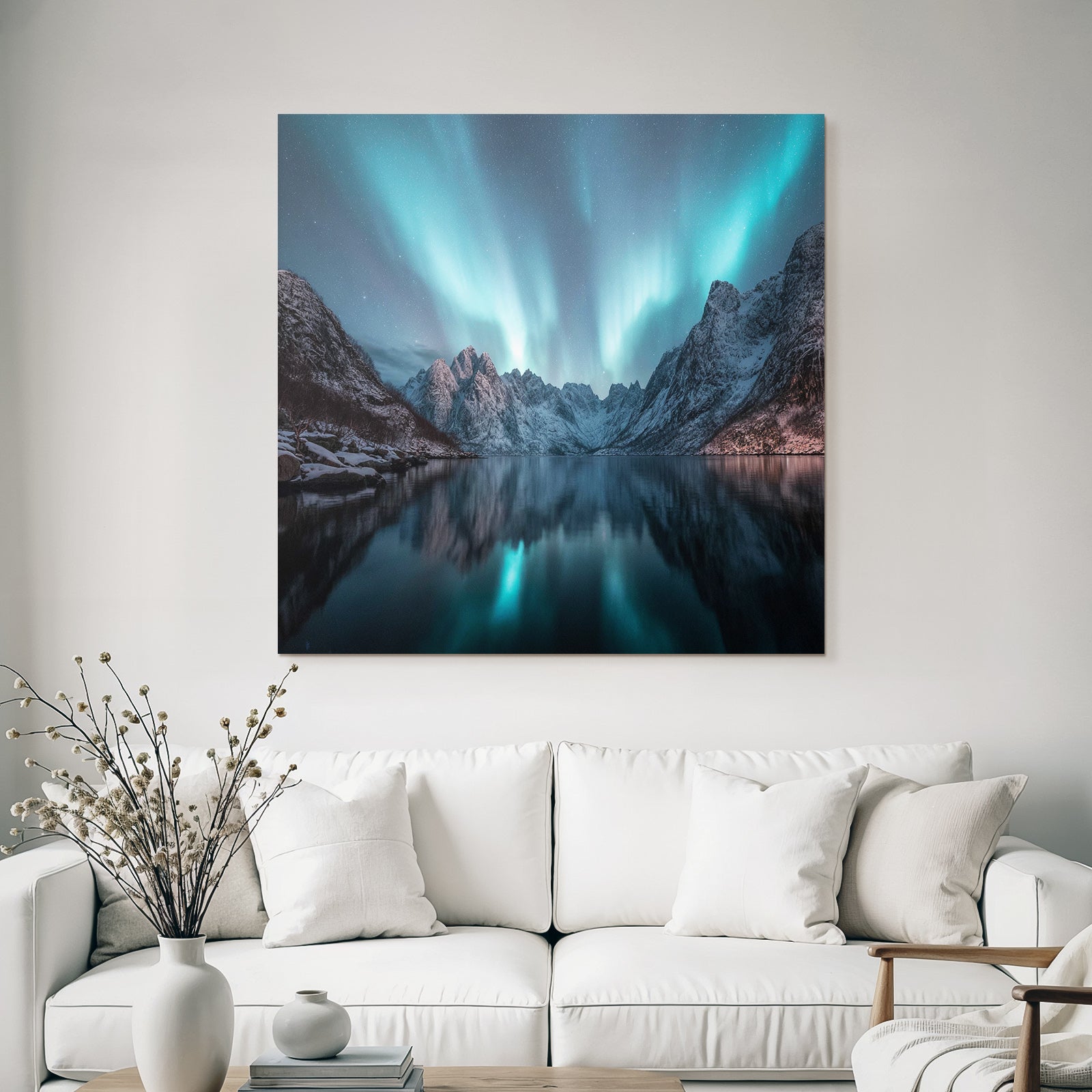 Polarlicht Natürliche Landschaft Mit Aurora Reflection Und Berge | Fjorde und Gletscher | Landschaften