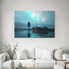 Polarlicht Ruhige Landschaft Aurora Borealis Auto Am Wasser | Fjorde und Gletscher | Landschaften