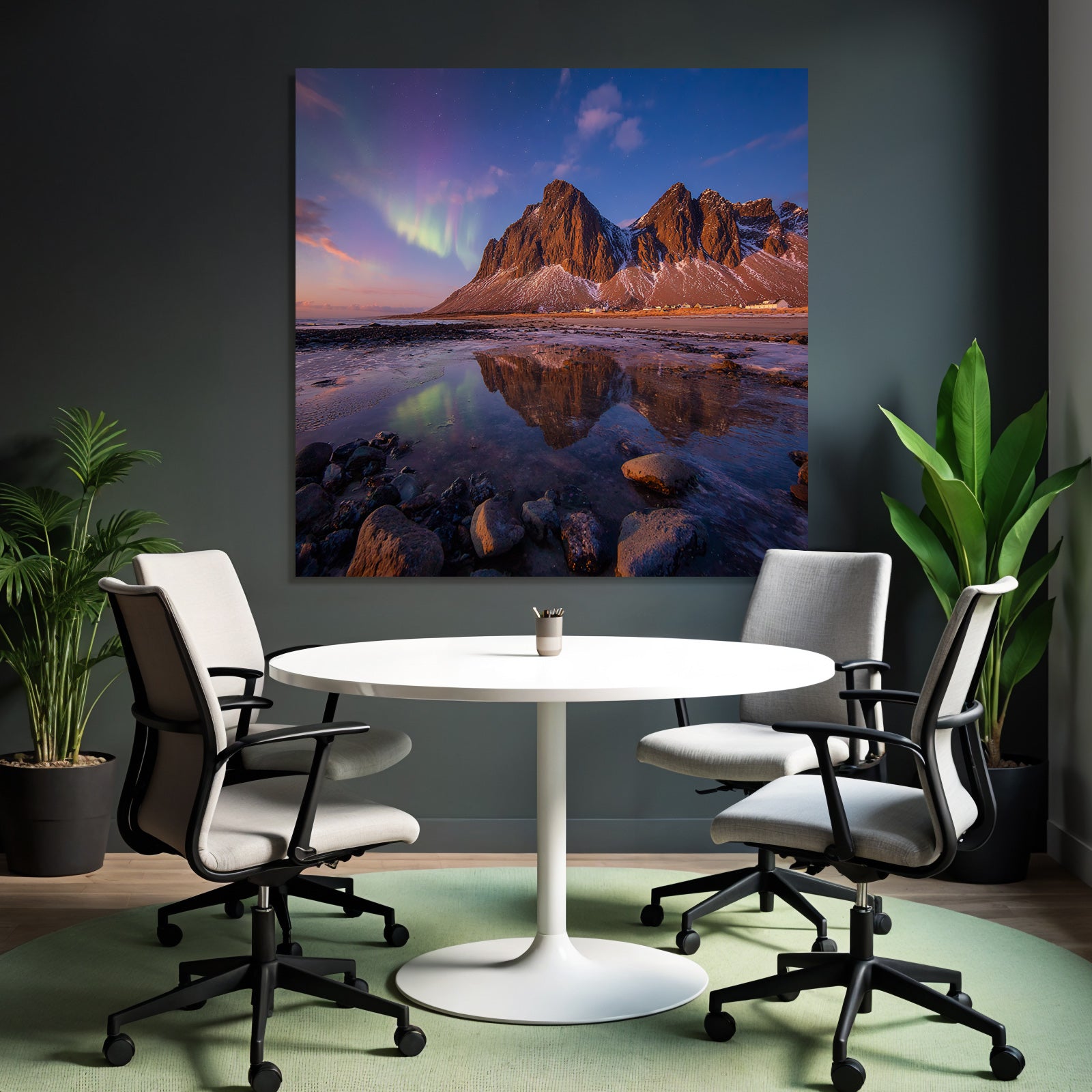 Polarlicht Berglandschaft Aurora Borealis Reflexion Wasser Natur | Fjorde und Gletscher | Landschaften