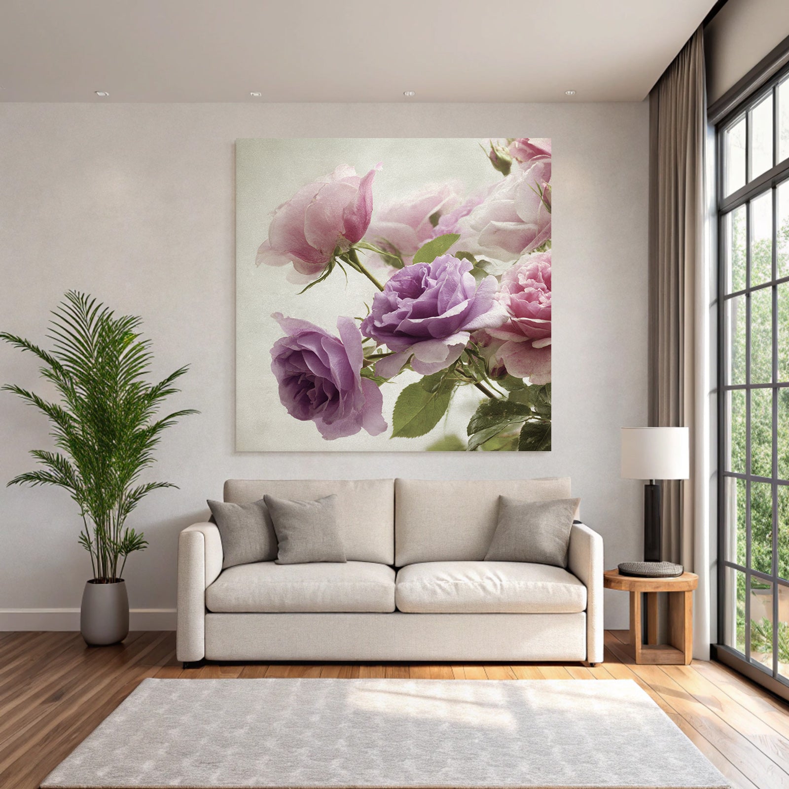 Naheaufnahme Eines Rosenstrausses In Zarten Rosa Und Lila Nuancen Romantisch