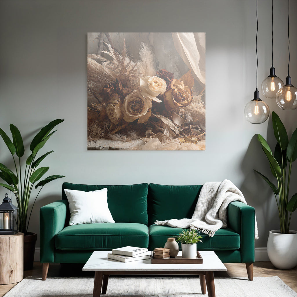 Trocken Retro Flowers Getrocknete Rosen Flower Arrangement Erdige Tonpalette Rustikaler Stil