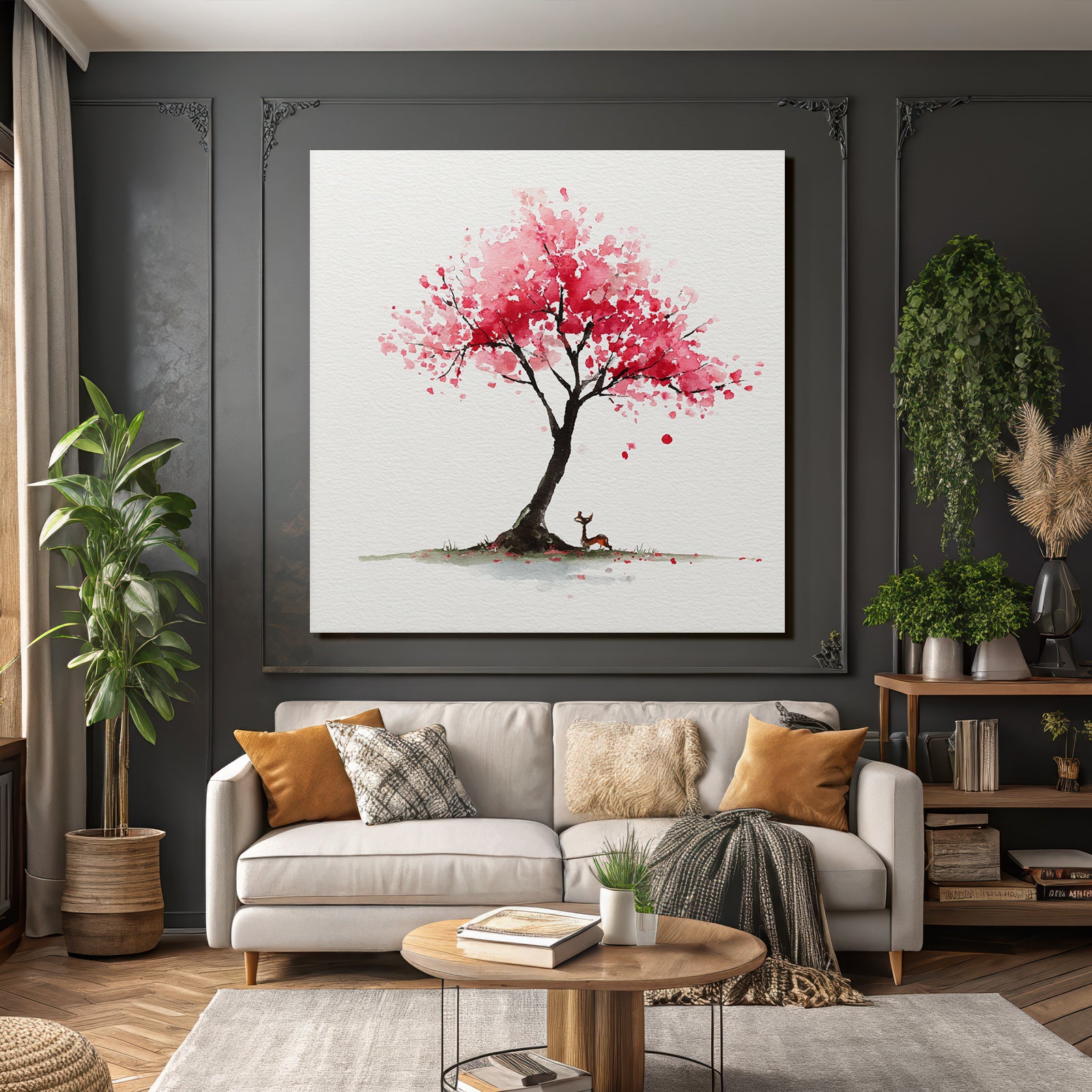 Reh Unter Dem Rosabluhenden Baum