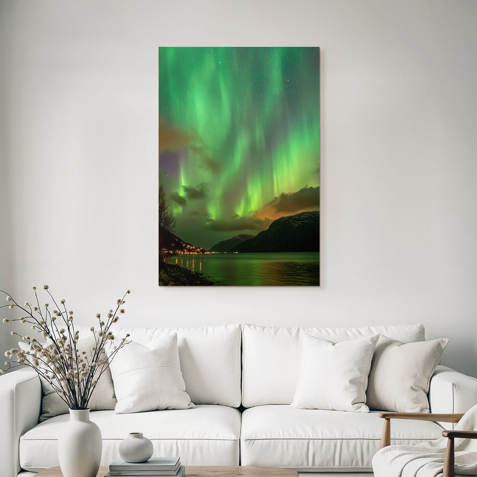 Polarlicht Nordlichter Aurora Borealis Nacht Himmel Bergblick Reflexion Wasser | Fjorde und Gletscher | Landschaften