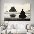 Yoga Meditation Meditierende Person Am Ozean Mit Felseninsel Hintergrund Ruhige Stimmung | Yoga und Meditation | Themen und Hobbys