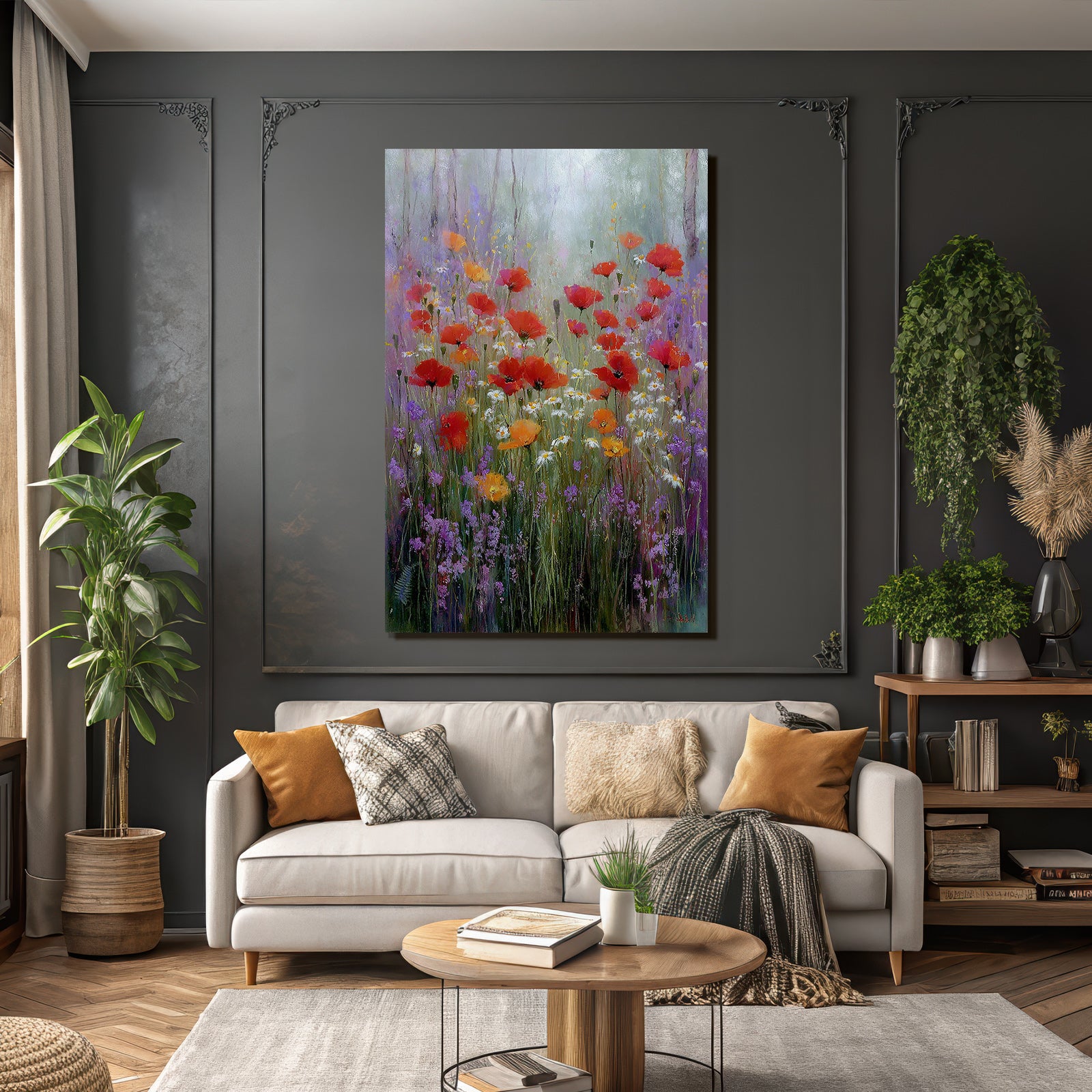 Wildwiese Mit Roten Mohn Weissen Gänseblümchen Und Lila Blüten