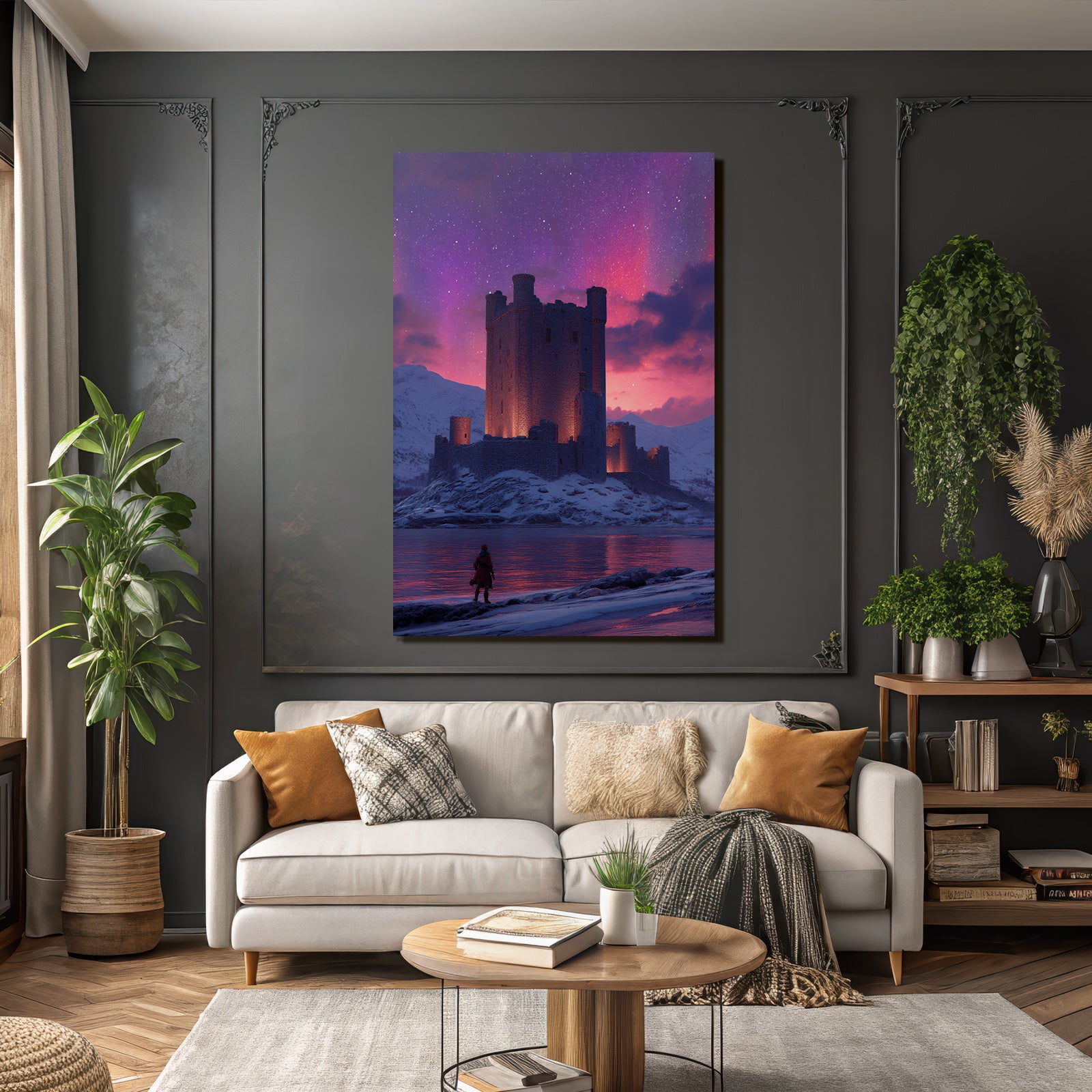 Polarlicht Mittelalterliches Schloss Am See Bei Twilight Mit Reflexionen Und Sternen | Fjorde und Gletscher | Landschaften