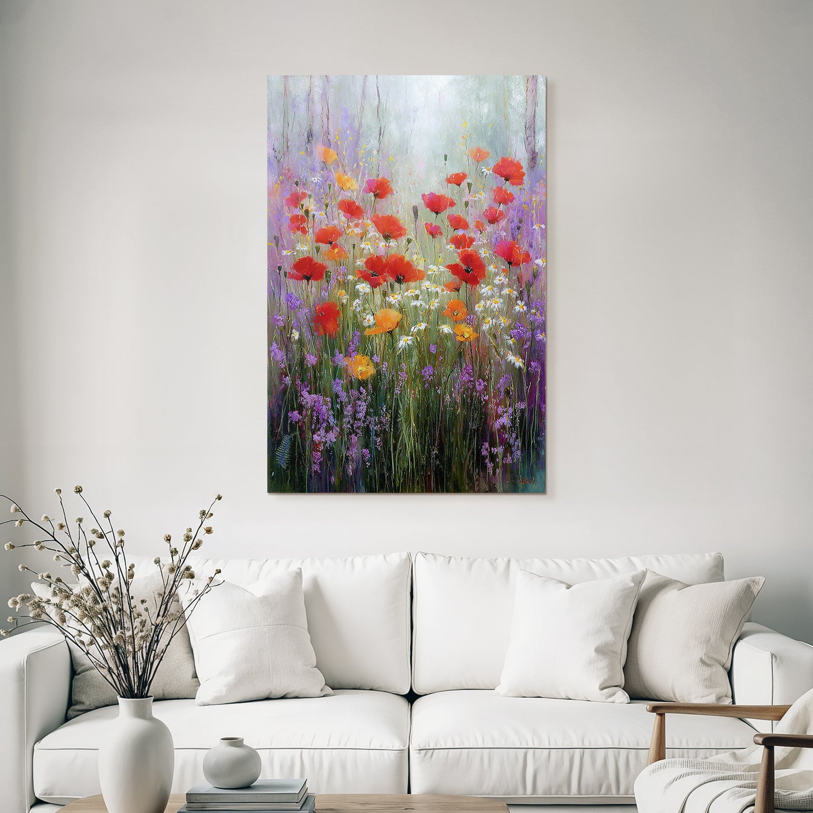 Wildwiese Mit Roten Mohn Weissen Gänseblümchen Und Lila Blüten