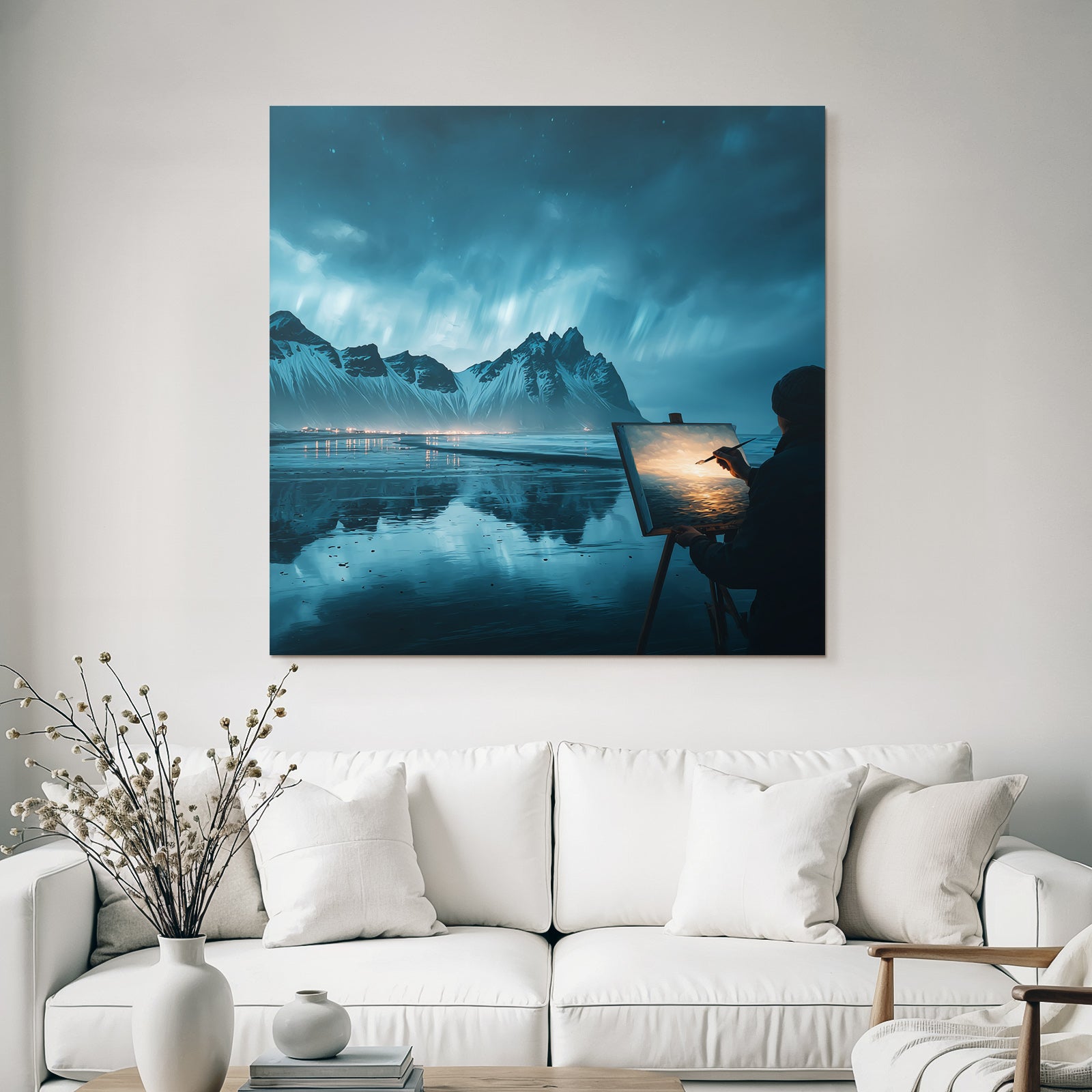 Polarlicht Majestatische Berge Mit Künstler In Der Natur | Fjorde und Gletscher | Landschaften