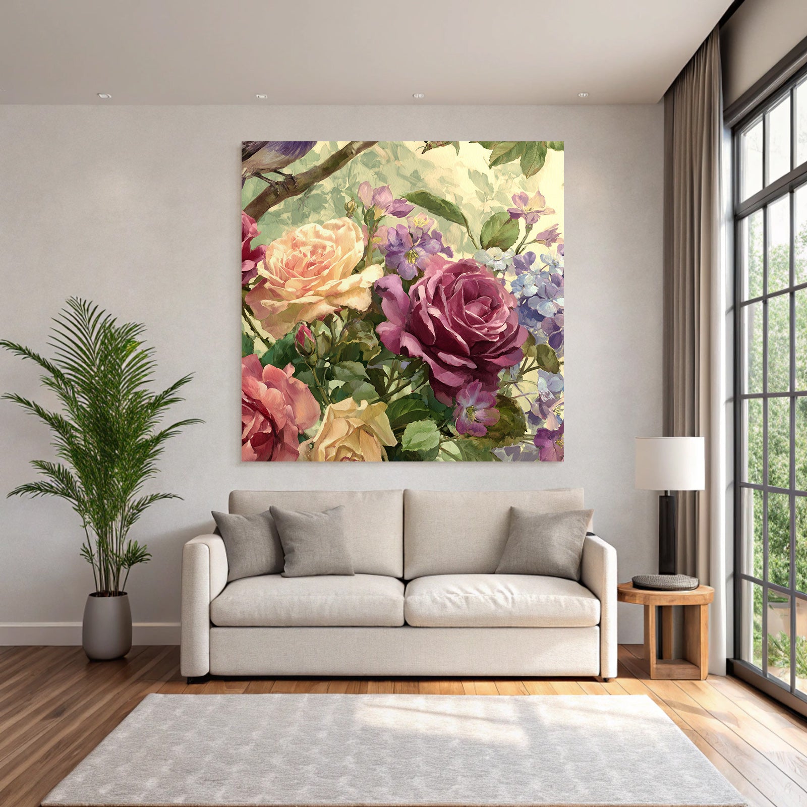 Schone Malerei Mit Rosen In Vielen Farben Und Grunem Laub