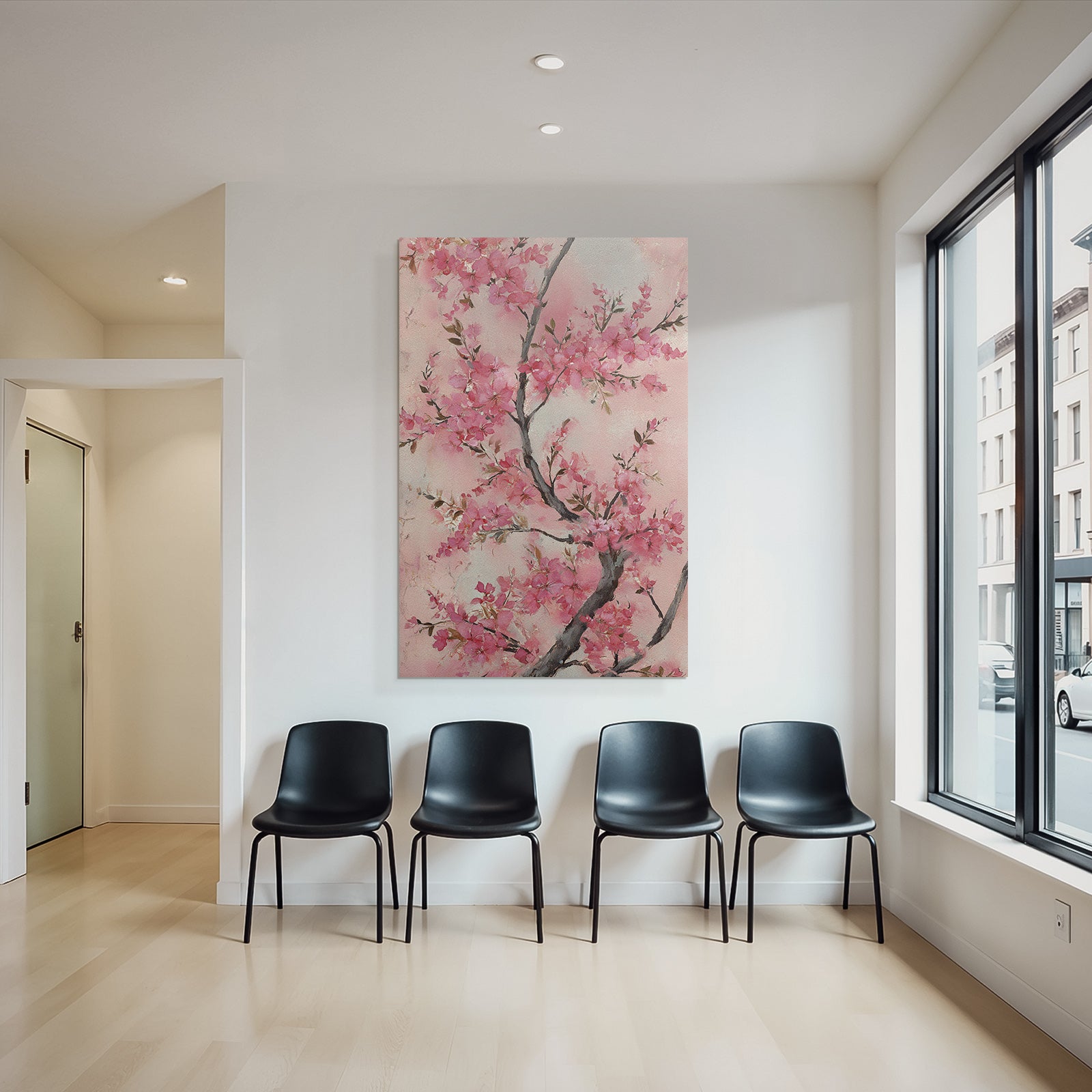 Aquarellbild Kirschblütenzweig In Rosa