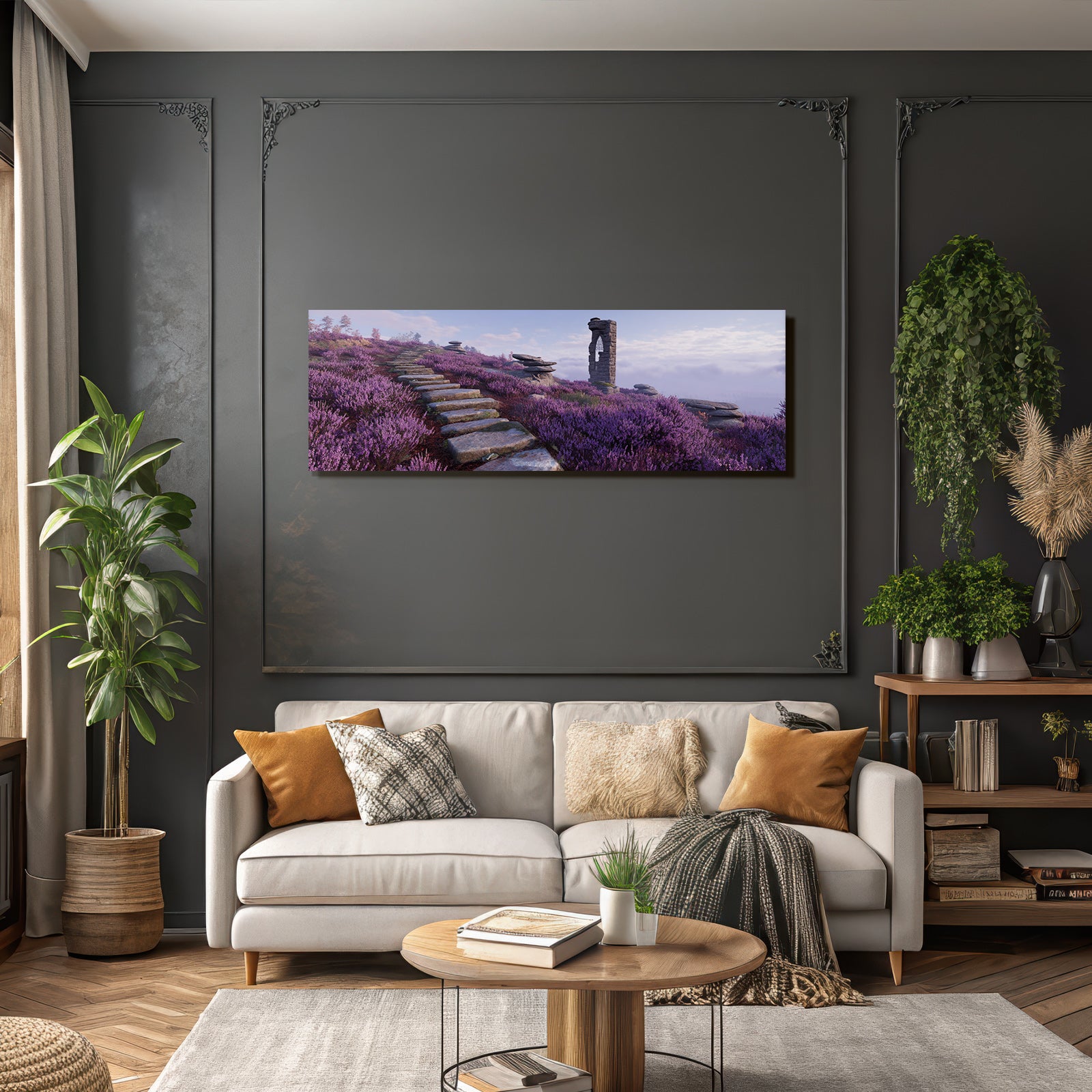 Ruhige Landschaft Mit Steinstufen Und Violetten Blumen | Duenen und Heide | Landschaften