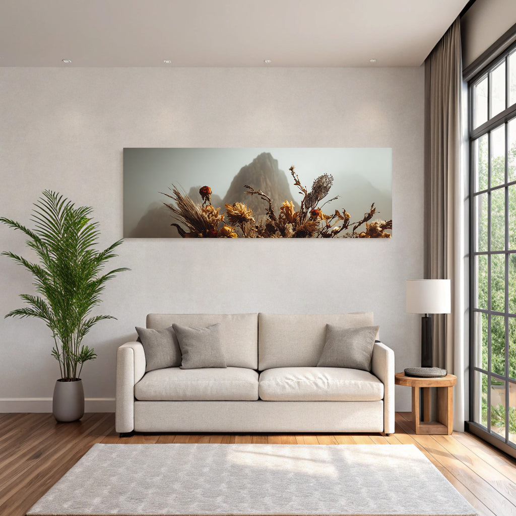 Trocken Retro Flowers Getrocknete Mit Montanlandschaft Im Hintergrund
