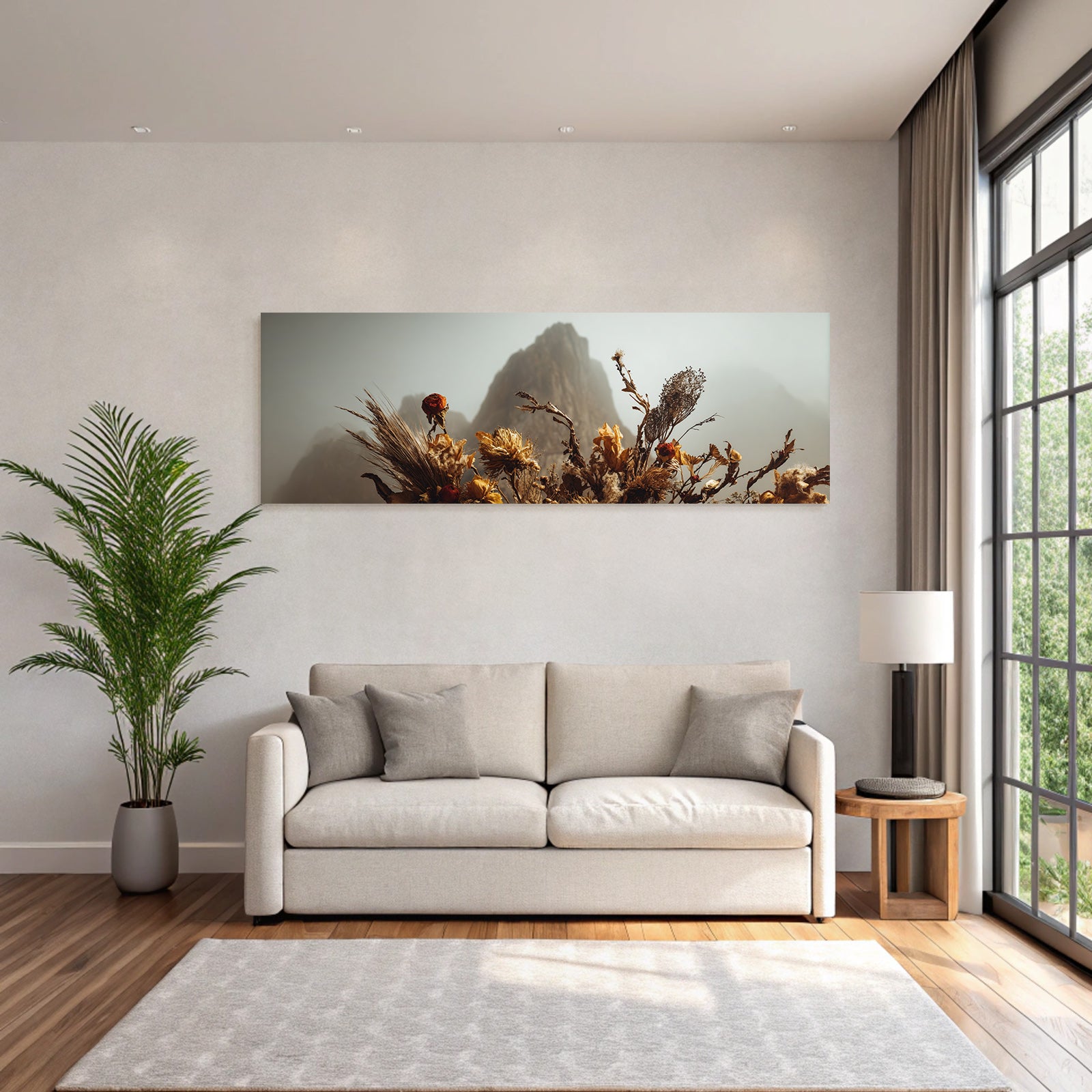 Trocken Retro Flowers Getrocknete Mit Montanlandschaft Im Hintergrund