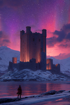 Polarlicht Mittelalterliches Schloss Am See Bei Twilight Mit Reflexionen Und Sternen | Fjorde und Gletscher | Landschaften