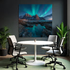 Polarlicht Nordlichter Berggipfel Reflexion Wasser Schnee Landschaft | Fjorde und Gletscher | Landschaften