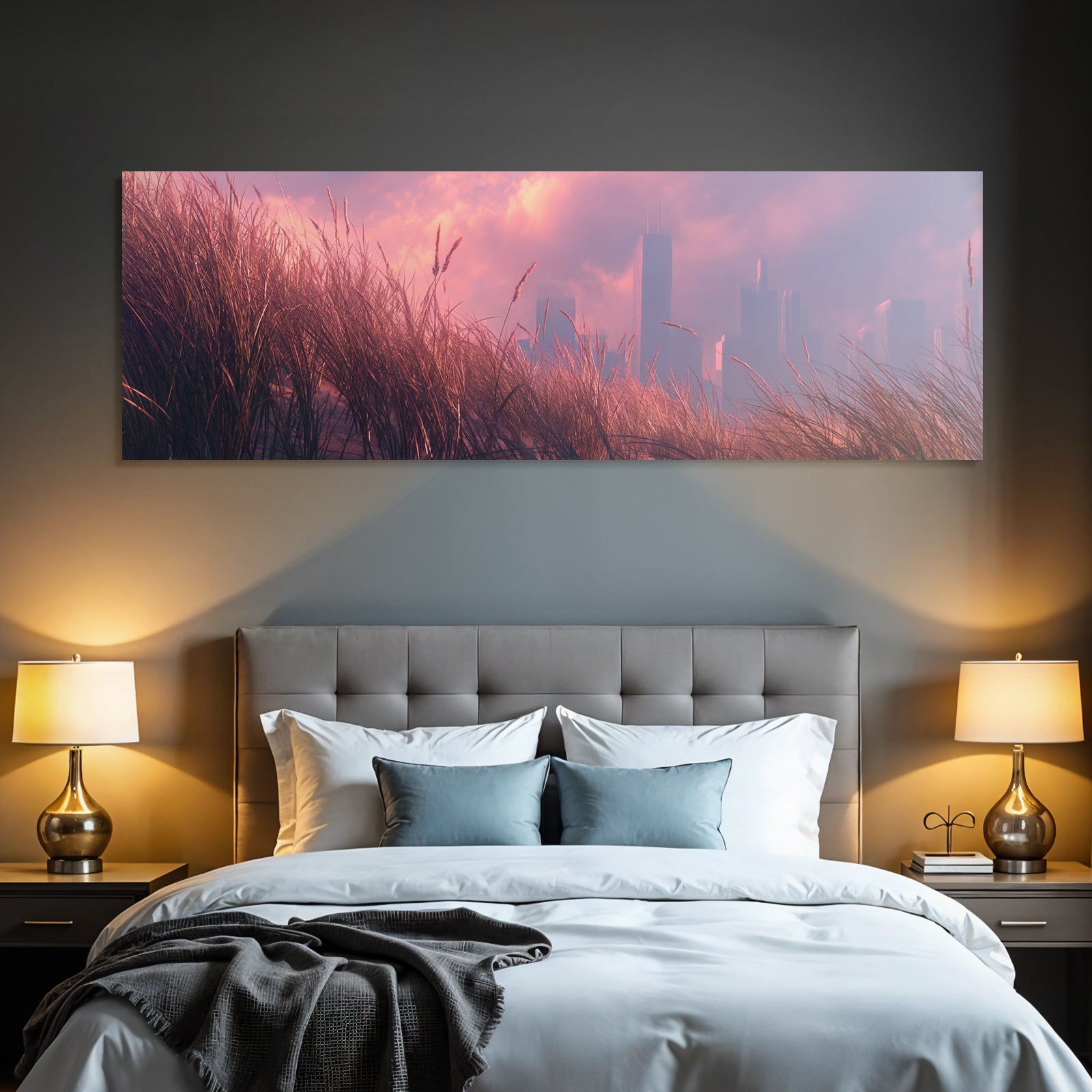Ruhige Landschaft Grasstadt Skyline Sunset | Duenen und Heide | Landschaften