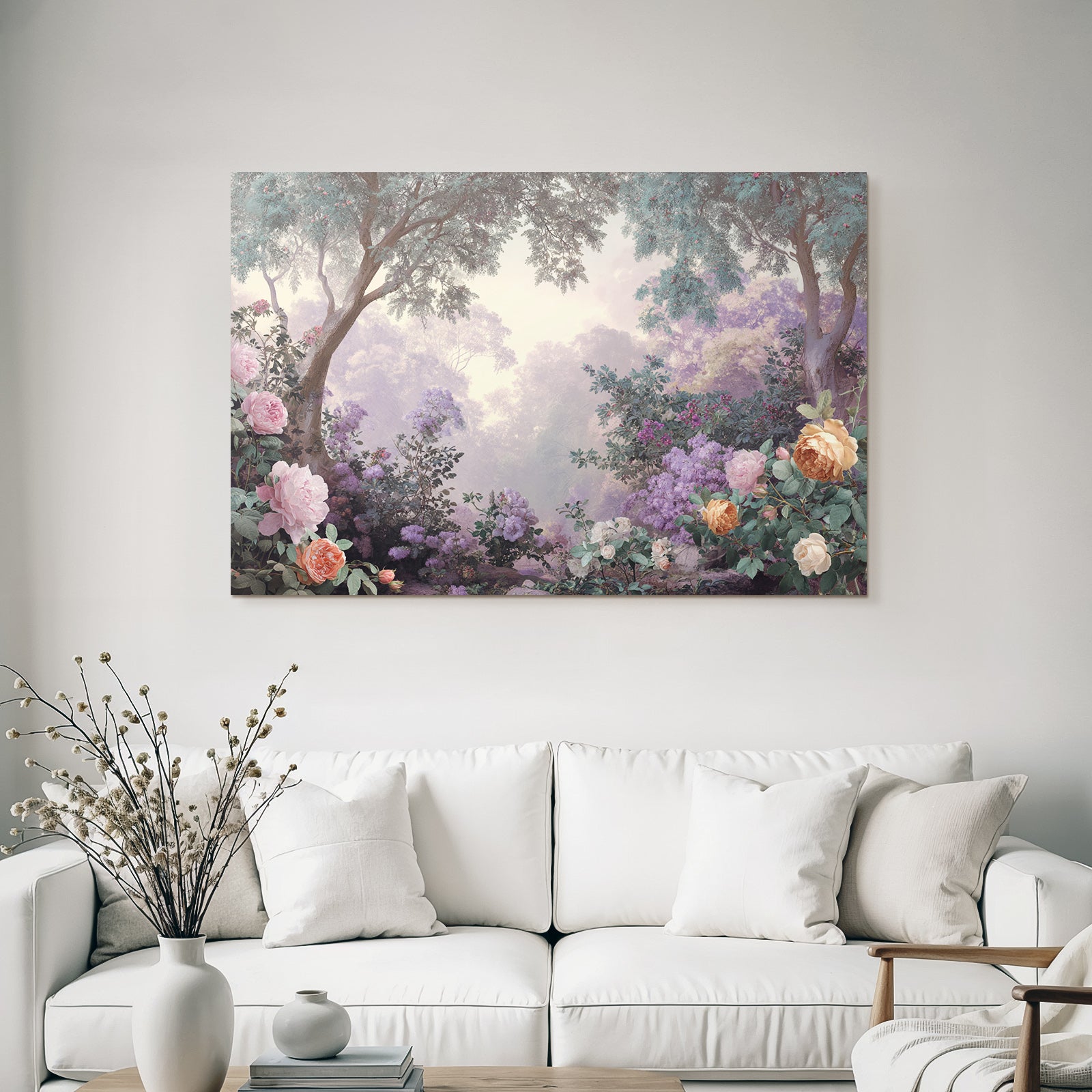 Traumhafte Pastelllandschaft Mit Rosen Und Flieder