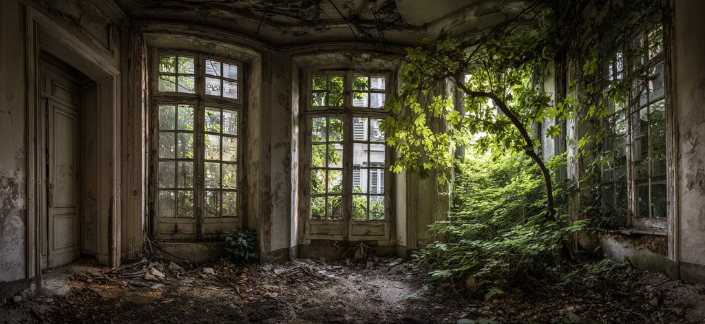 Verlassener Raum Natur Reclaiming Sonnenlicht Decay Grünheit | Lost Places | Architektur