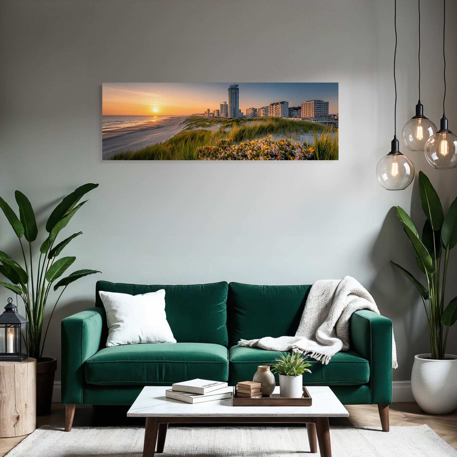 Küstensonnenuntergang Moderne Stadt Blumen Strand | Duenen und Heide | Landschaften