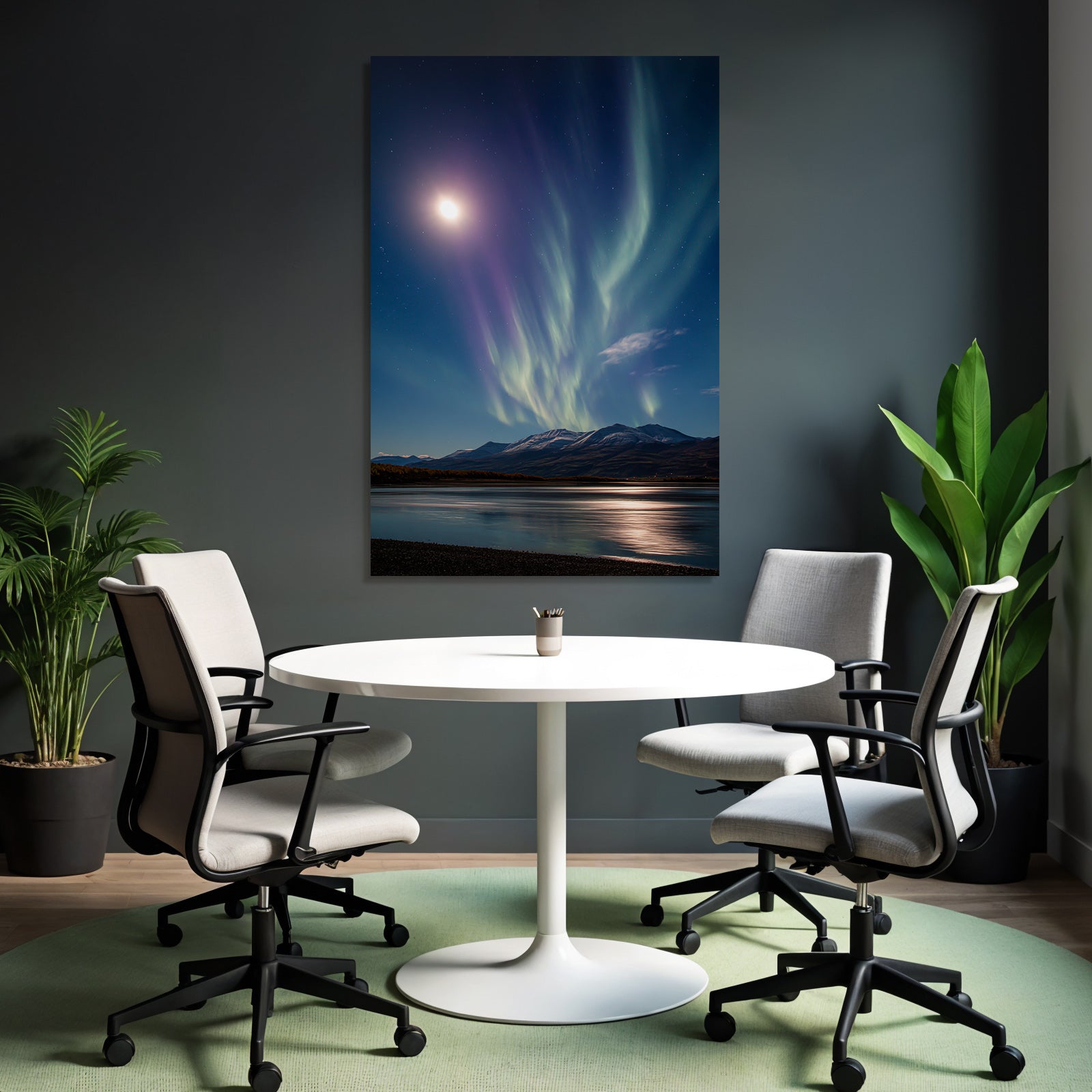 Polarlicht Aurora Borealis Mit Mond Und Berge Reflektiertes Wasser Nachtsky | Fjorde und Gletscher | Landschaften
